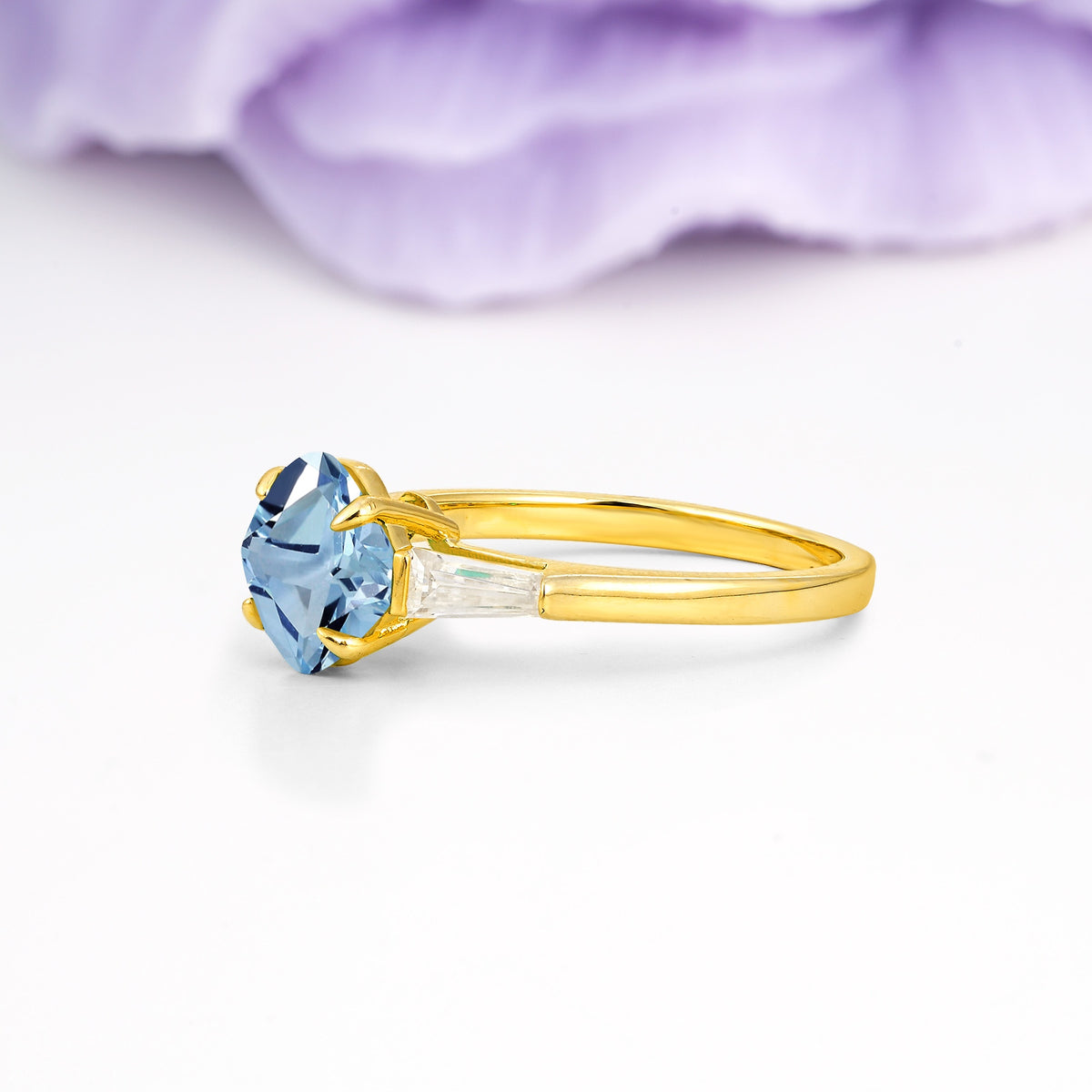 Classic, Minimalist 4-Prong Princess Cut Aquamarine Engagement Ring - Additional view