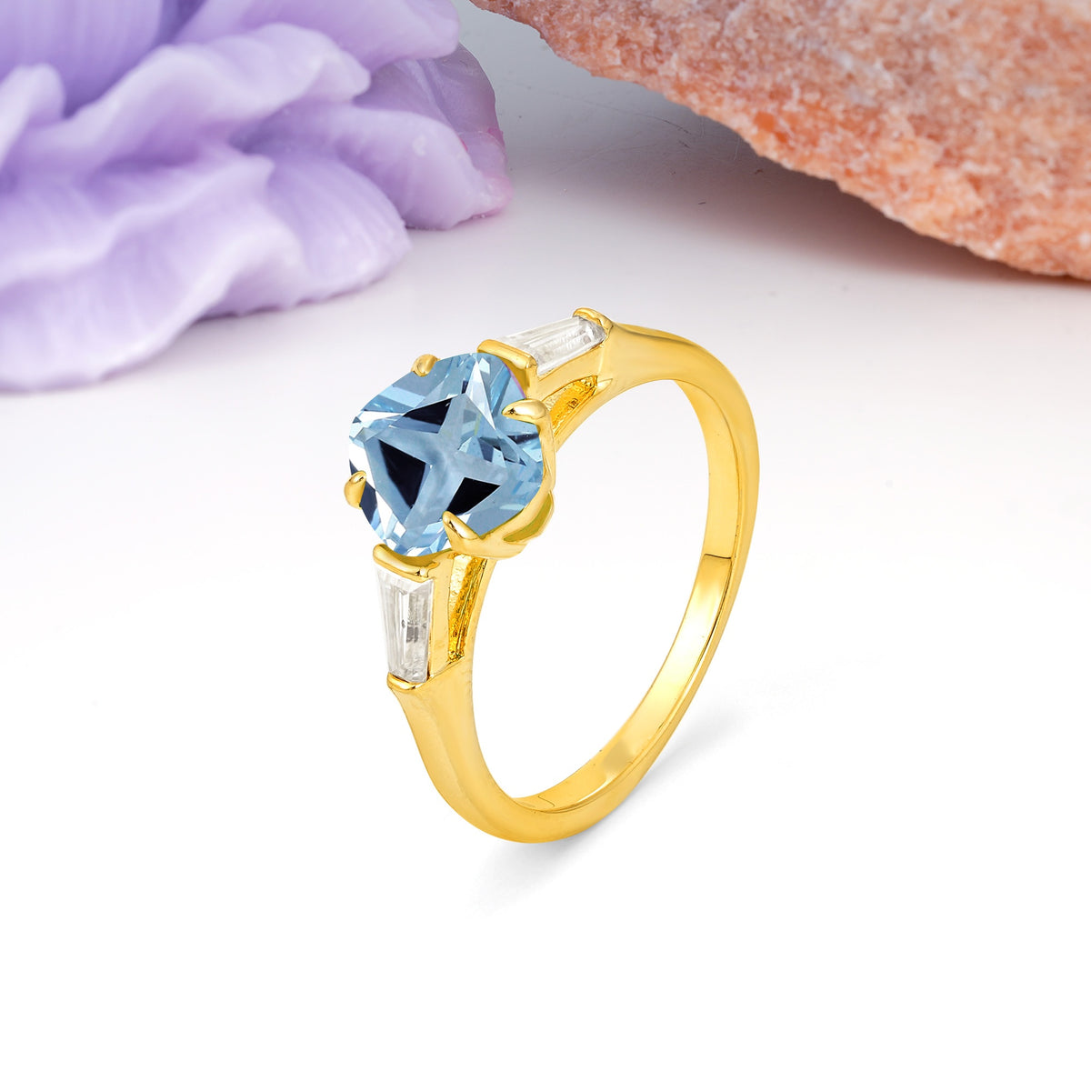 Classic, Minimalist 4-Prong Princess Cut Aquamarine Engagement Ring - Additional view