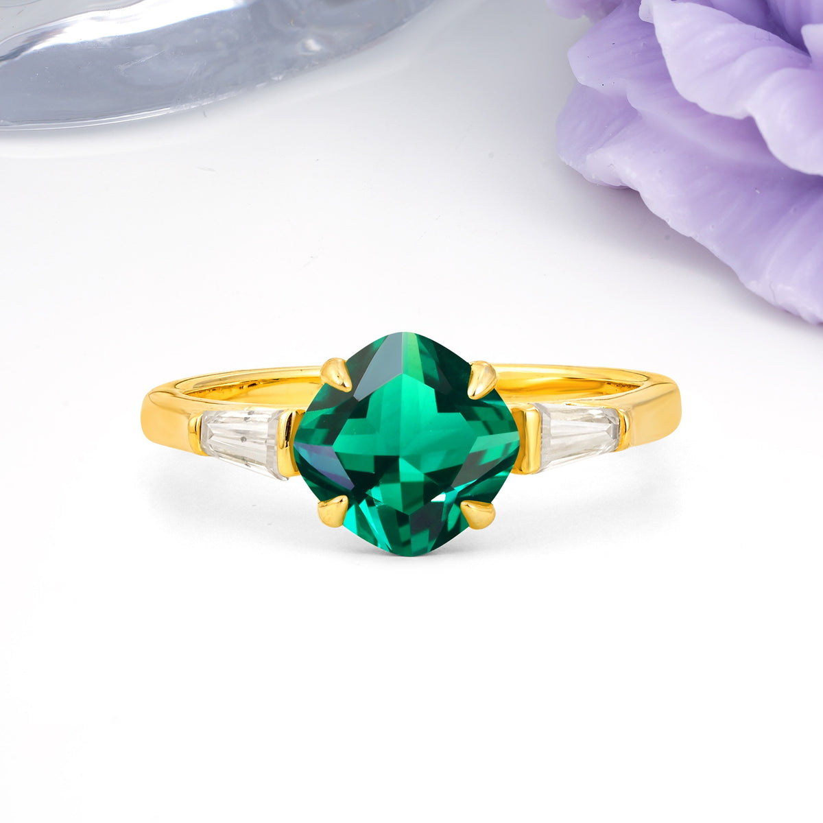 Classic, Minimalist 4-Prong Princess Cut Emerald Engagement Ring - Additional view