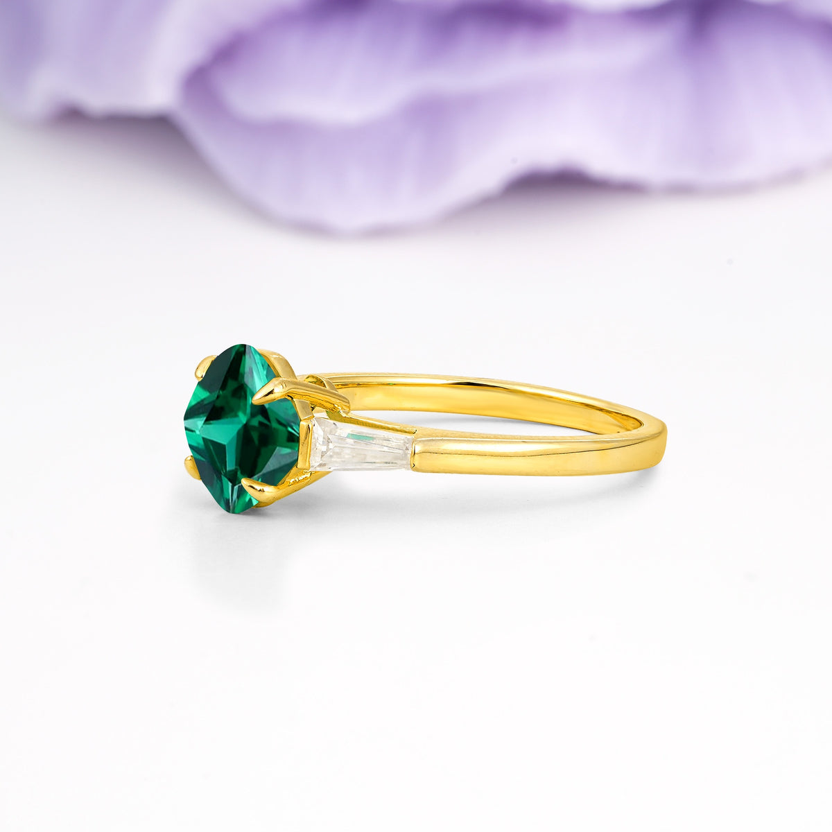 Classic, Minimalist 4-Prong Princess Cut Emerald Engagement Ring - Additional view