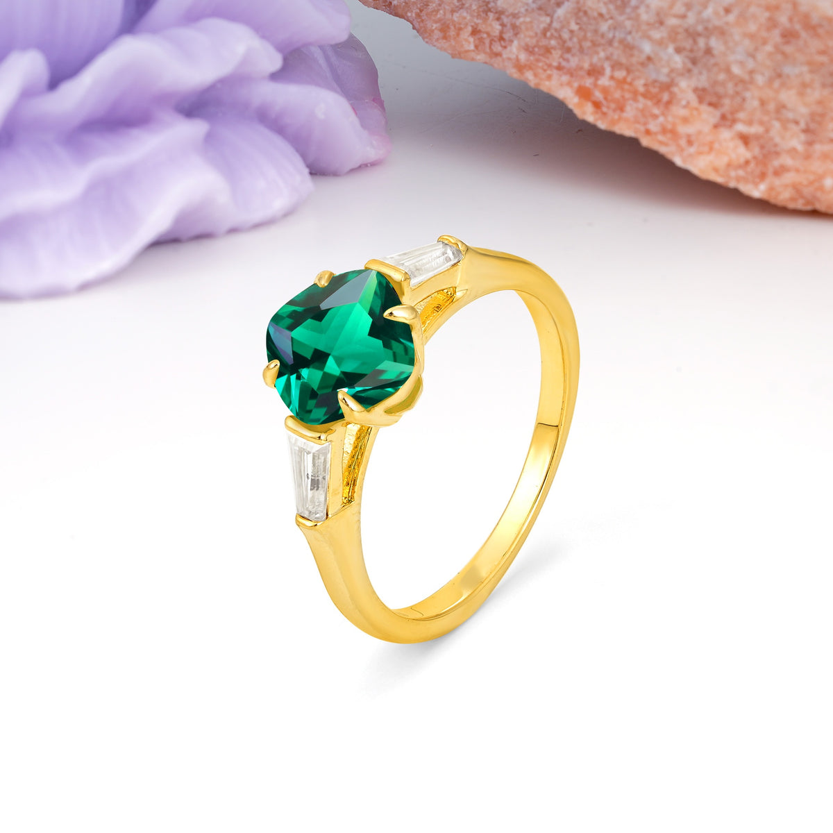 Classic, Minimalist 4-Prong Princess Cut Emerald Engagement Ring - Additional view