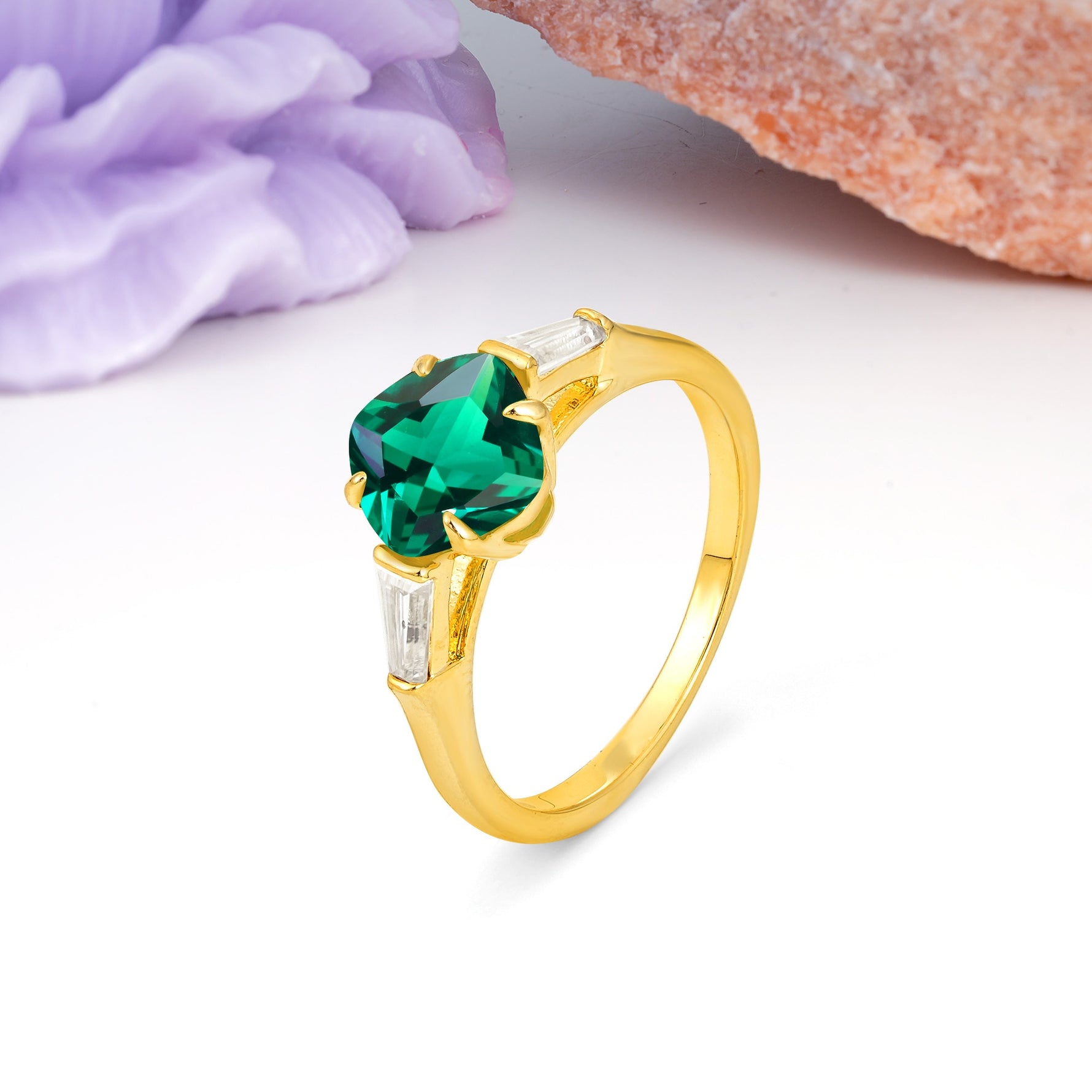Classic, Minimalist 4-Prong Princess Cut Emerald Engagement Ring - Additional view