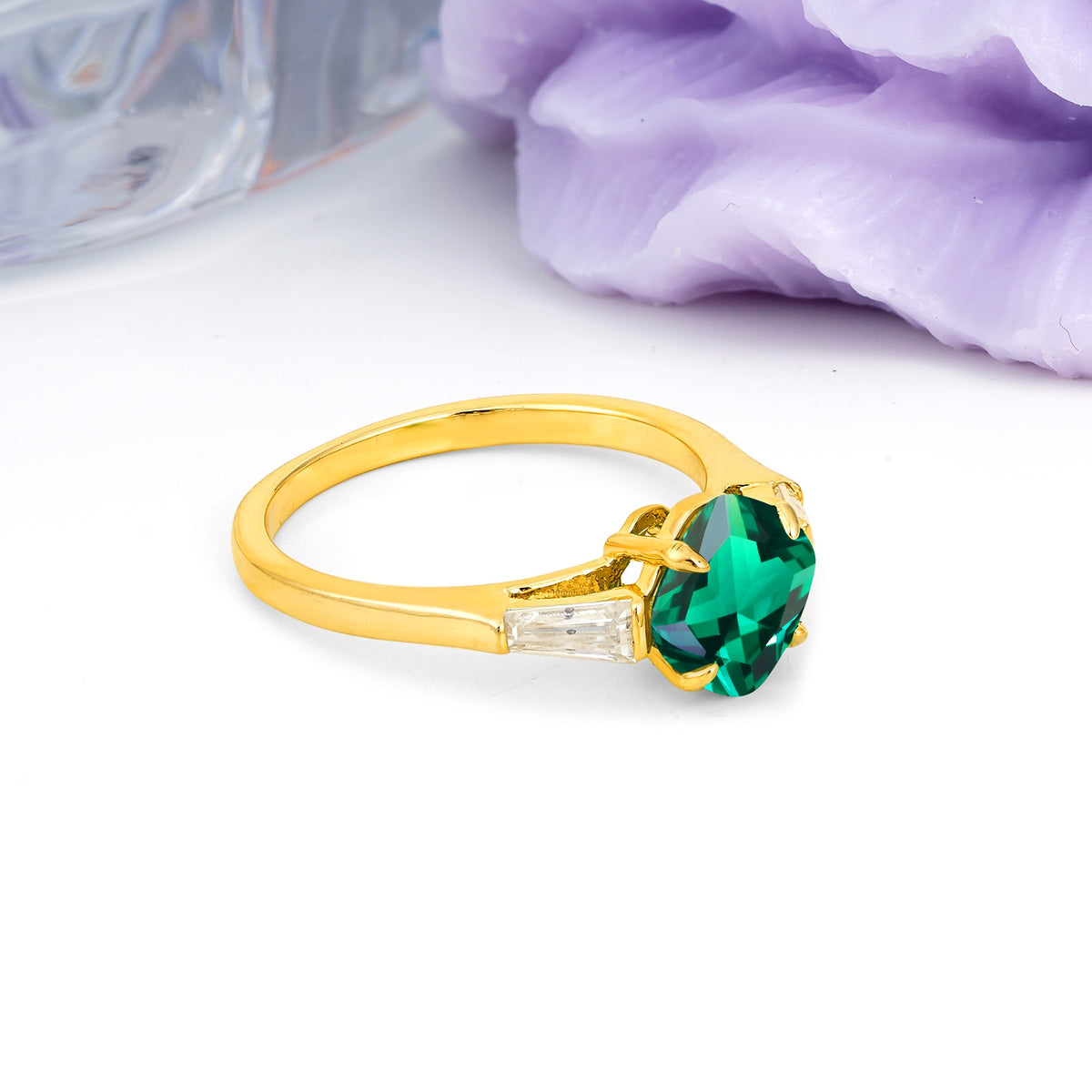 Classic, Minimalist 4-Prong Princess Cut Emerald Engagement Ring - Additional view