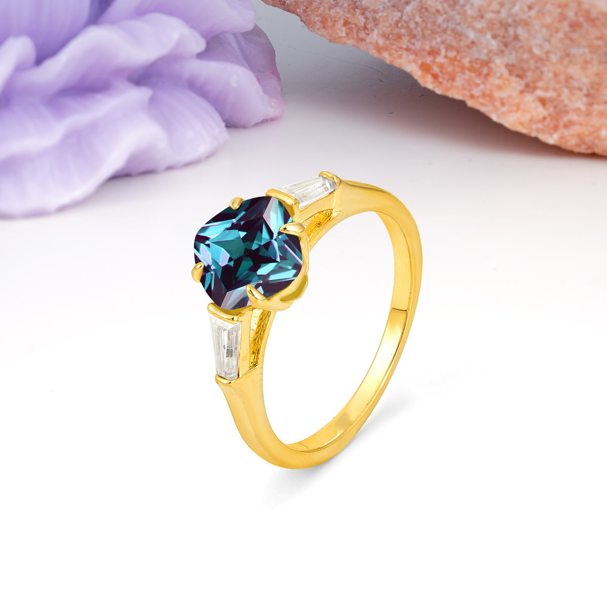 Classic, Minimalist 4-Prong Princess Cut Alexandrite Engagement Ring - Additional view