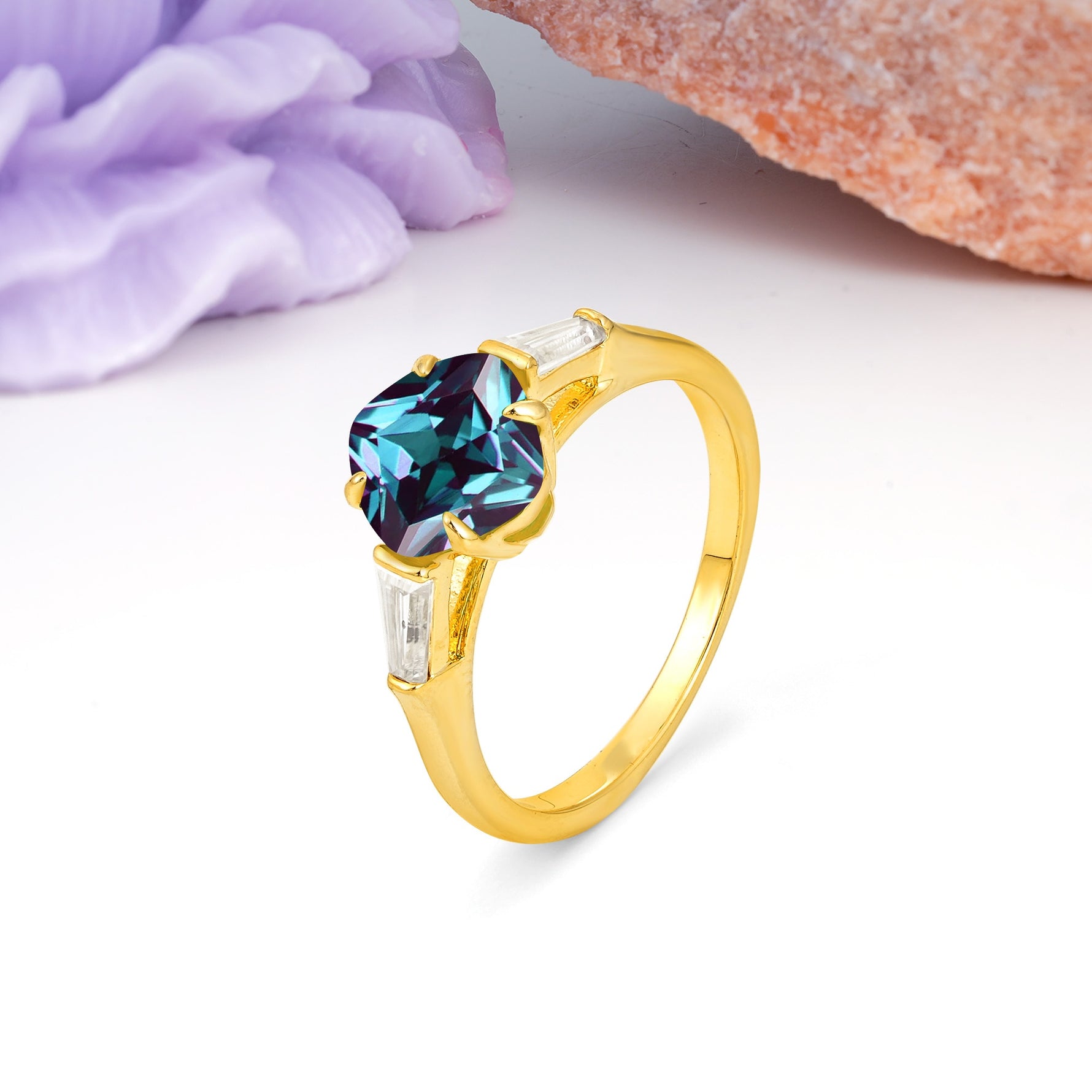 Classic, Minimalist 4-Prong Princess Cut Alexandrite Engagement Ring - Additional view