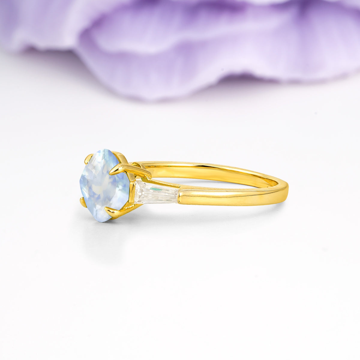 Classic, Minimalist 4-Prong Princess Cut Moonstone Engagement Ring - Additional view