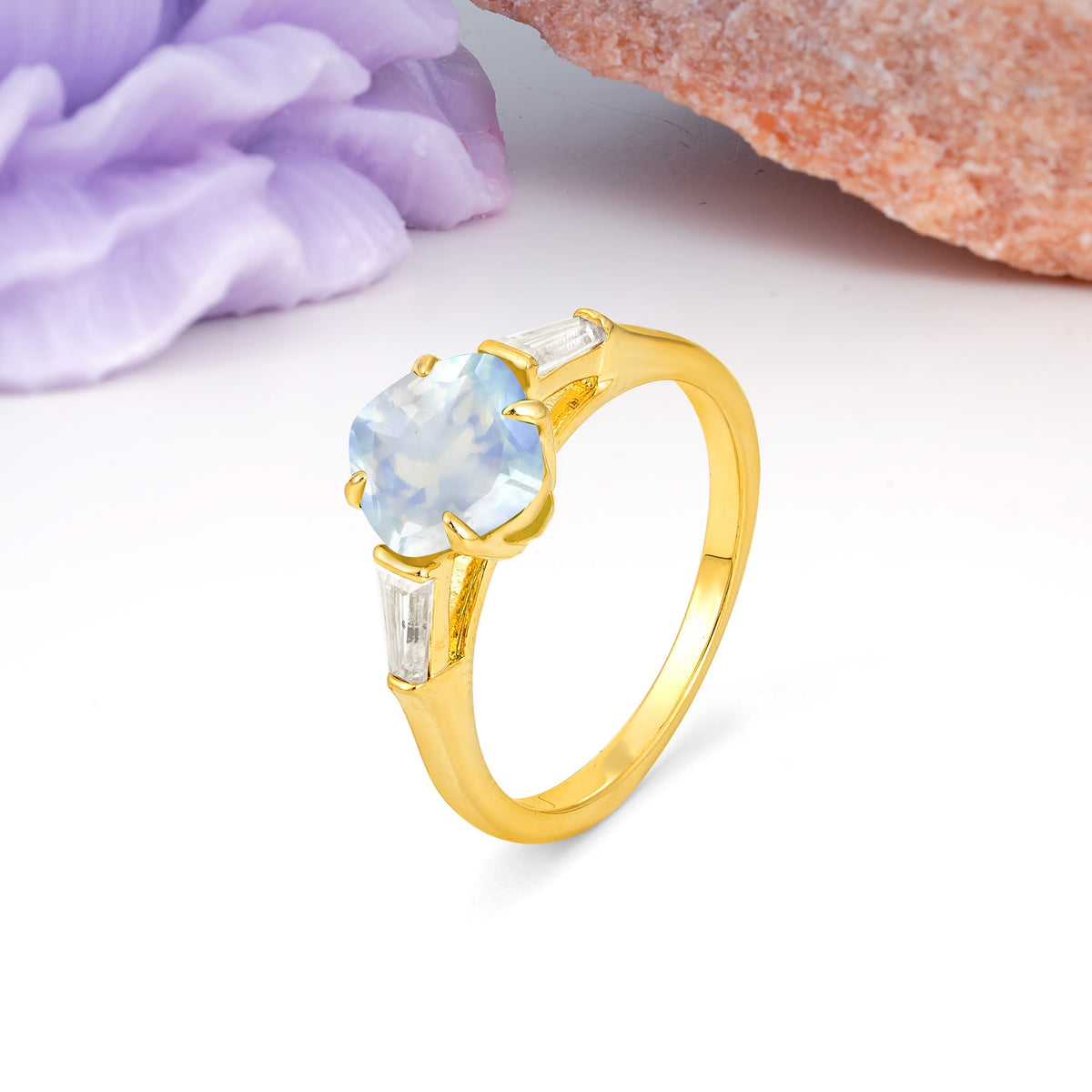 Classic, Minimalist 4-Prong Princess Cut Moonstone Engagement Ring - Additional view