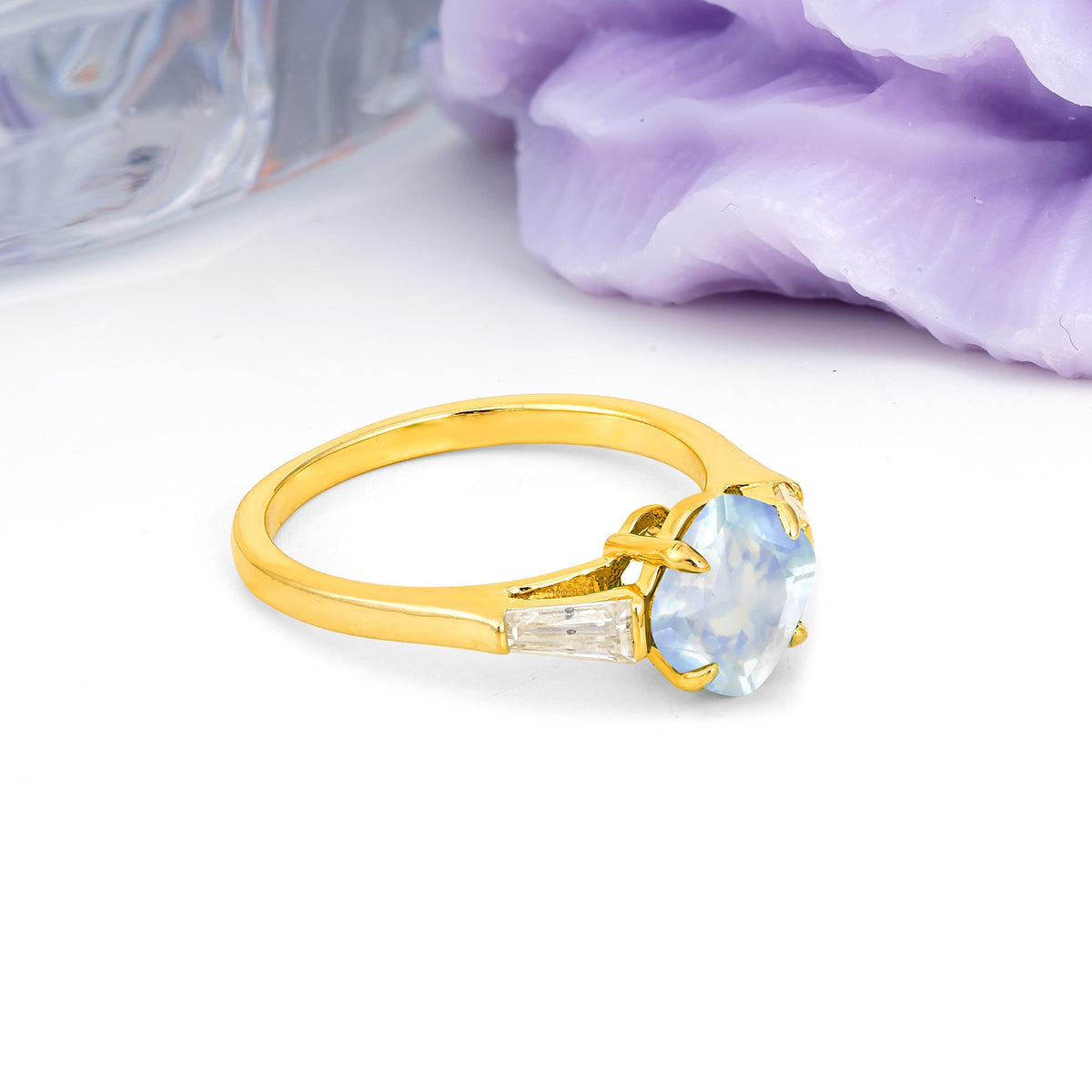 Classic, Minimalist 4-Prong Princess Cut Moonstone Engagement Ring - Additional view