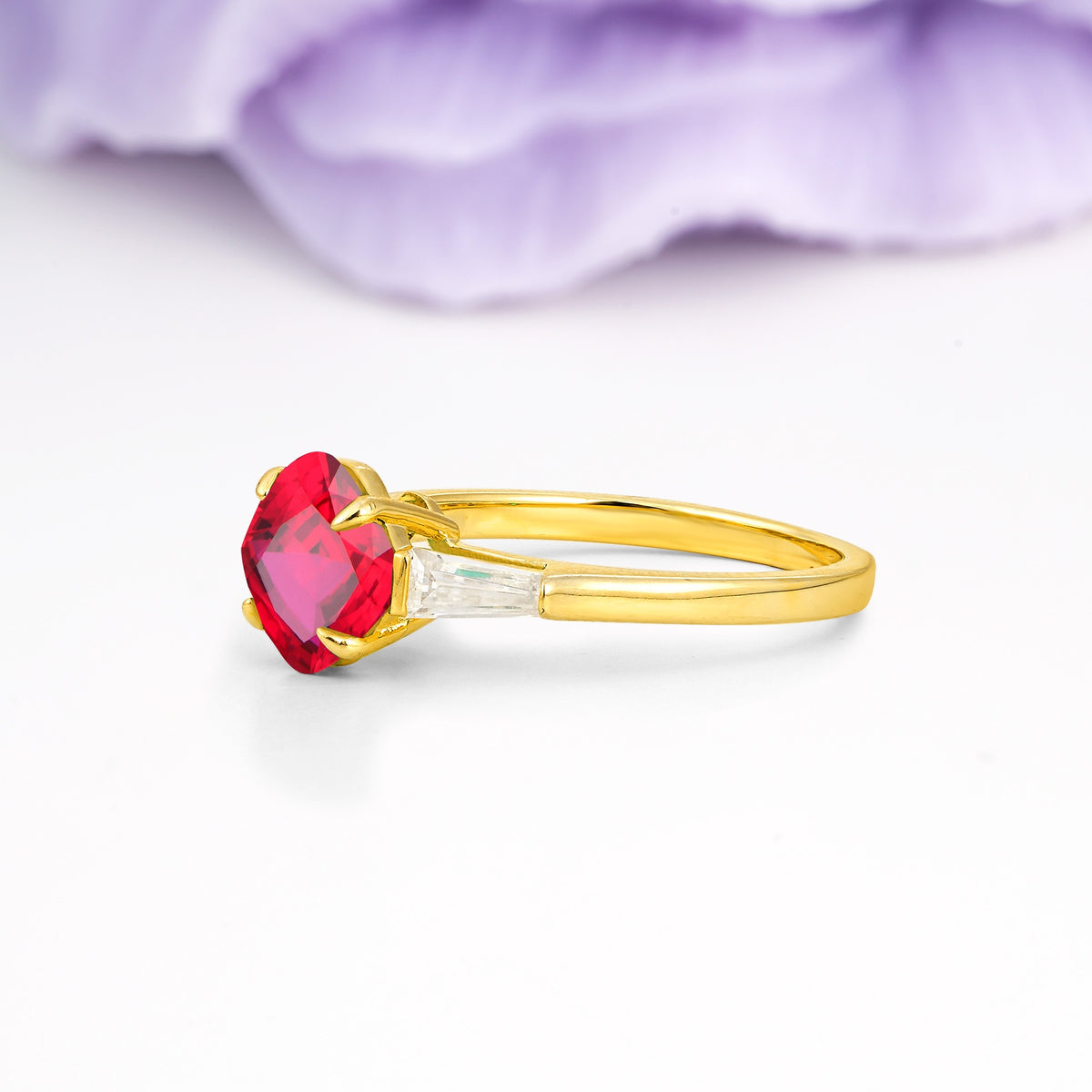 Classic, Minimalist 4-Prong Princess Cut Ruby Engagement Ring - Additional view
