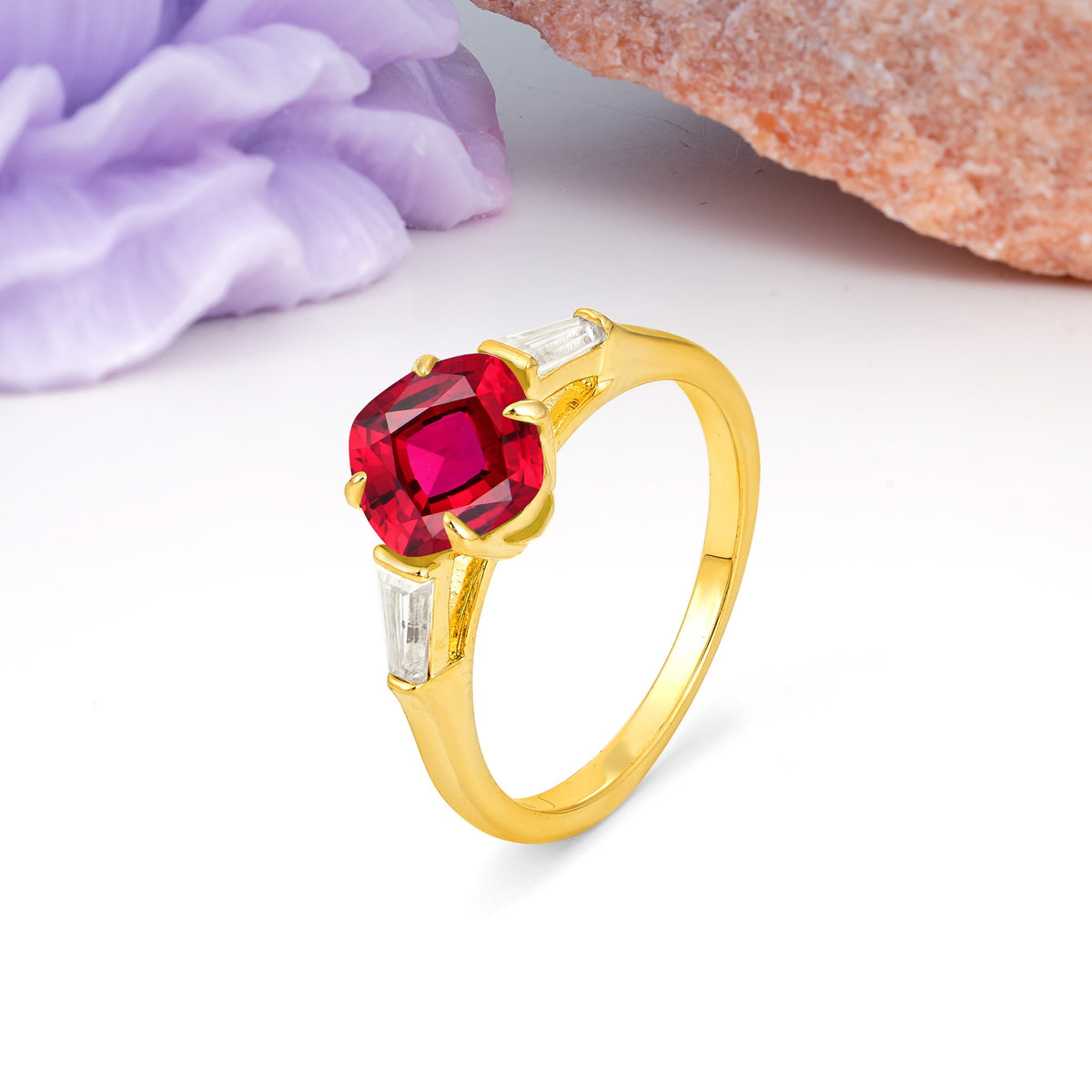 Classic, Minimalist 4-Prong Princess Cut Ruby Engagement Ring - Additional view