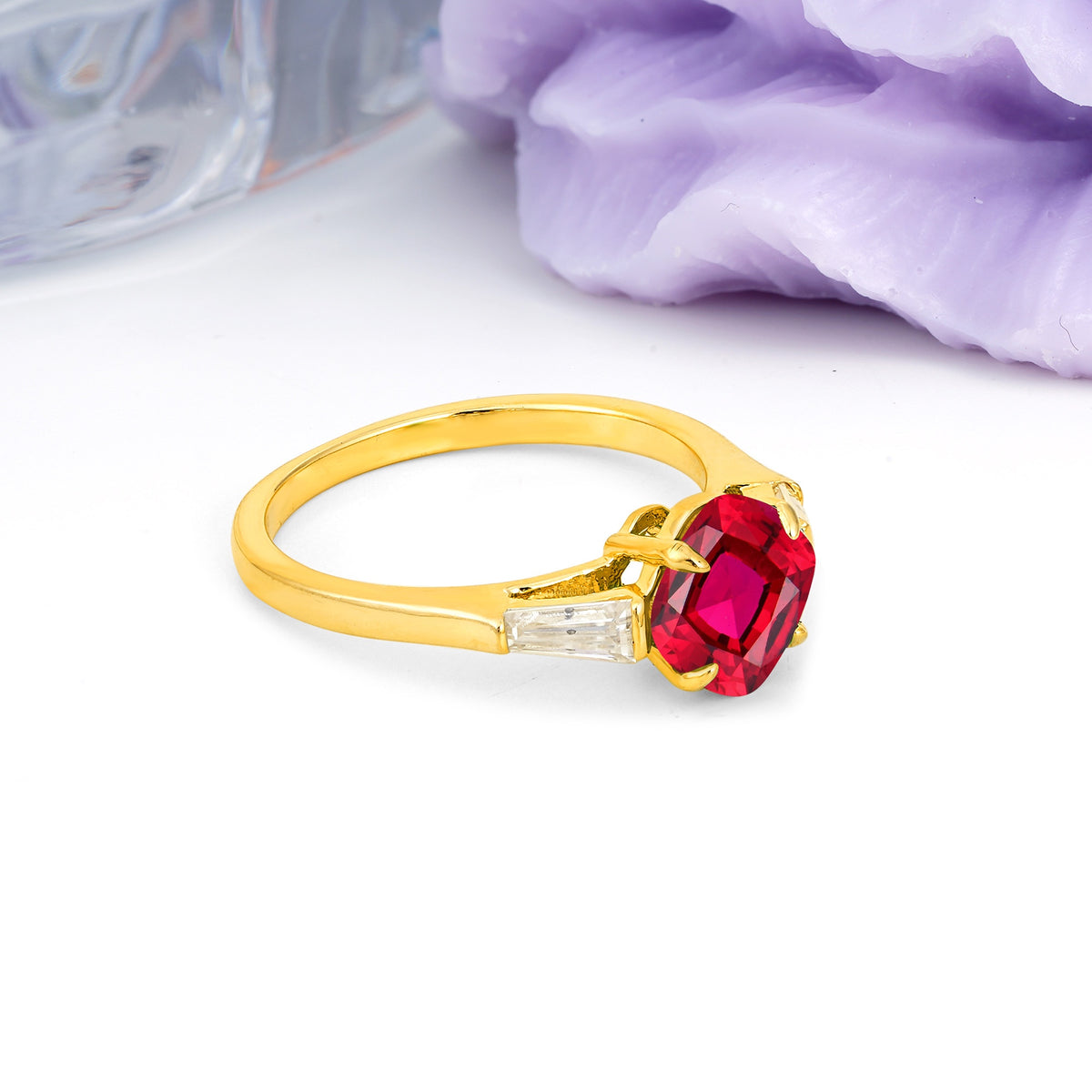 Classic, Minimalist 4-Prong Princess Cut Ruby Engagement Ring - Additional view