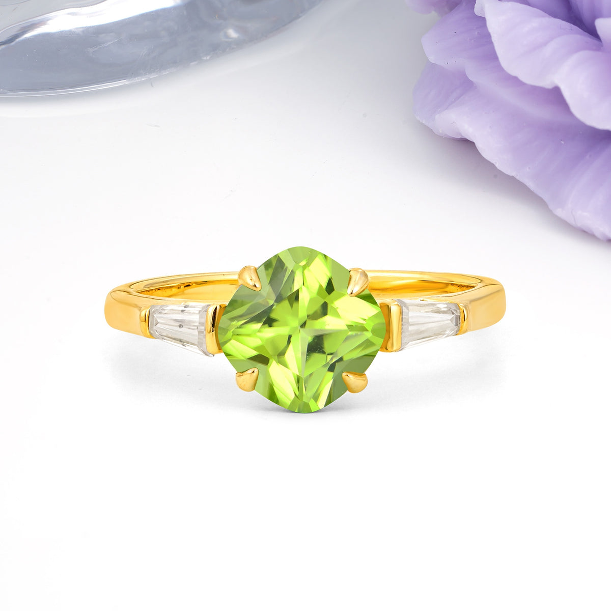 Classic, Minimalist 4-Prong Princess Cut Peridot Engagement Ring - Additional view
