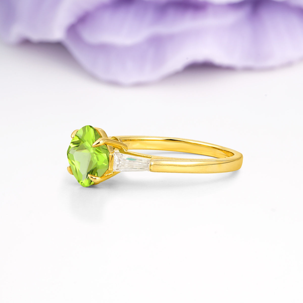Classic, Minimalist 4-Prong Princess Cut Peridot Engagement Ring - Additional view