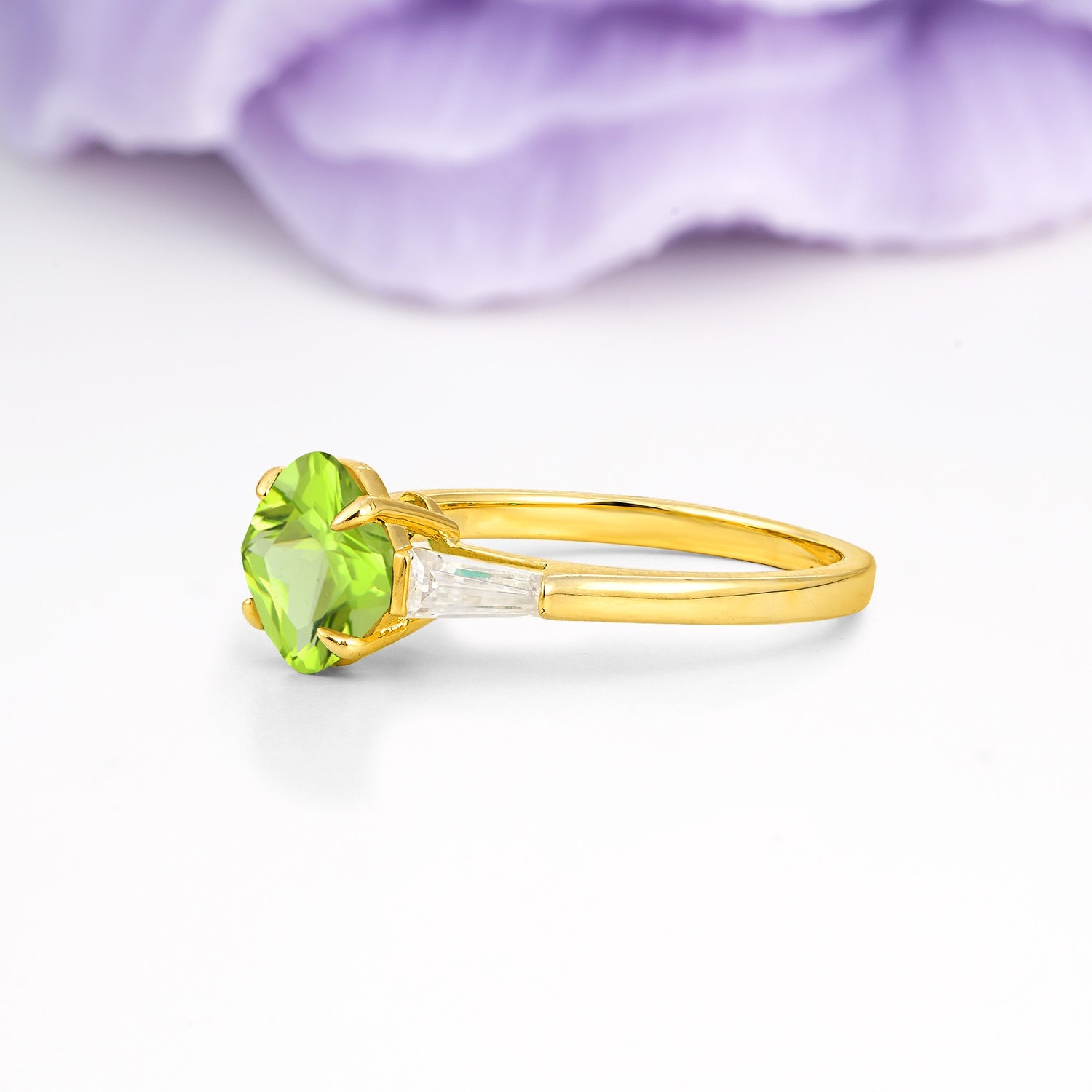 Classic, Minimalist 4-Prong Princess Cut Peridot Engagement Ring - Additional view