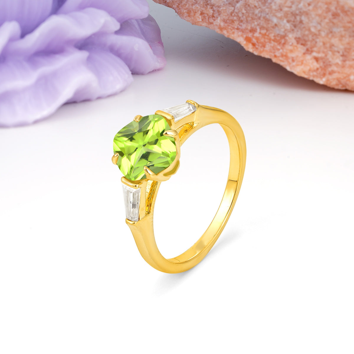 Classic, Minimalist 4-Prong Princess Cut Peridot Engagement Ring - Additional view