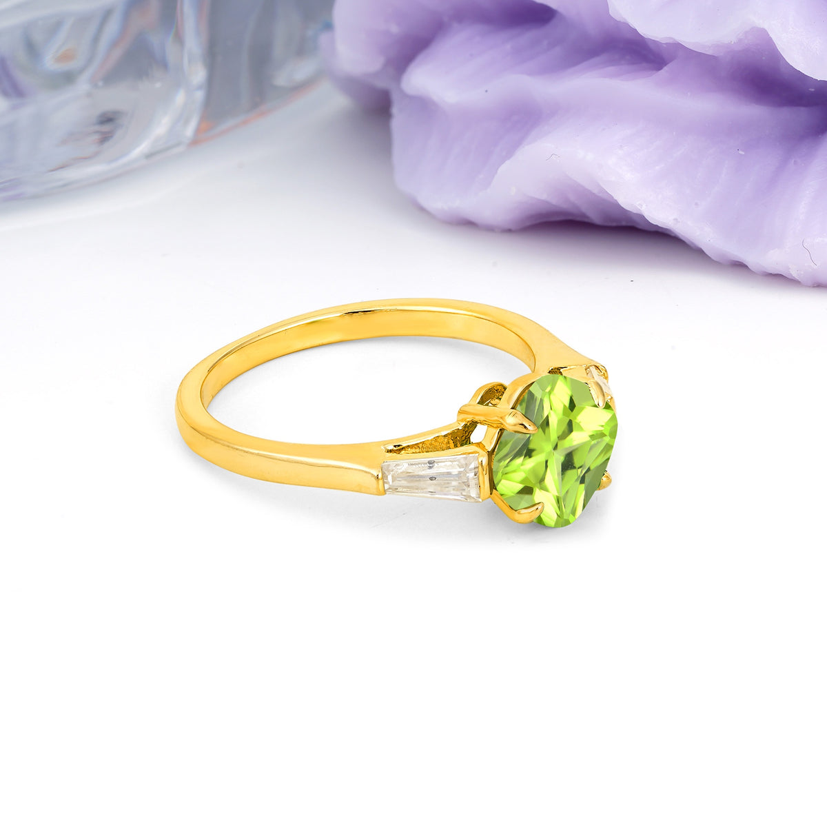 Classic, Minimalist 4-Prong Princess Cut Peridot Engagement Ring - Additional view