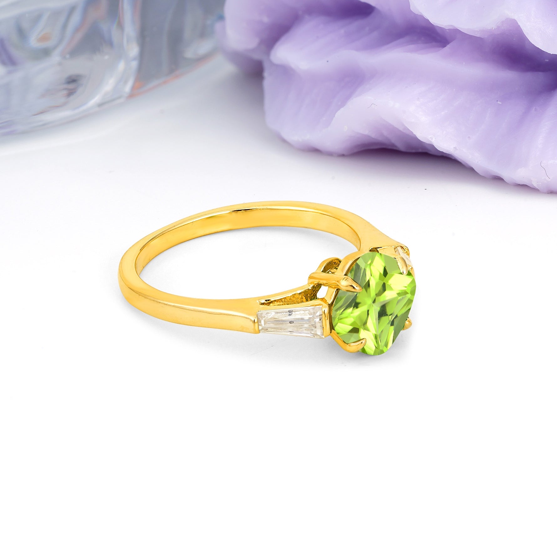 Classic, Minimalist 4-Prong Princess Cut Peridot Engagement Ring - Additional view