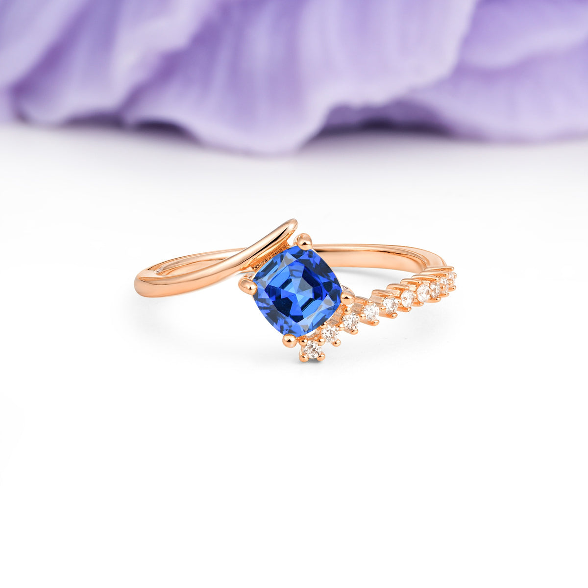 Classic Twisted 4-Prong Princess Cut Sapphire Engagement Ring - Additional view