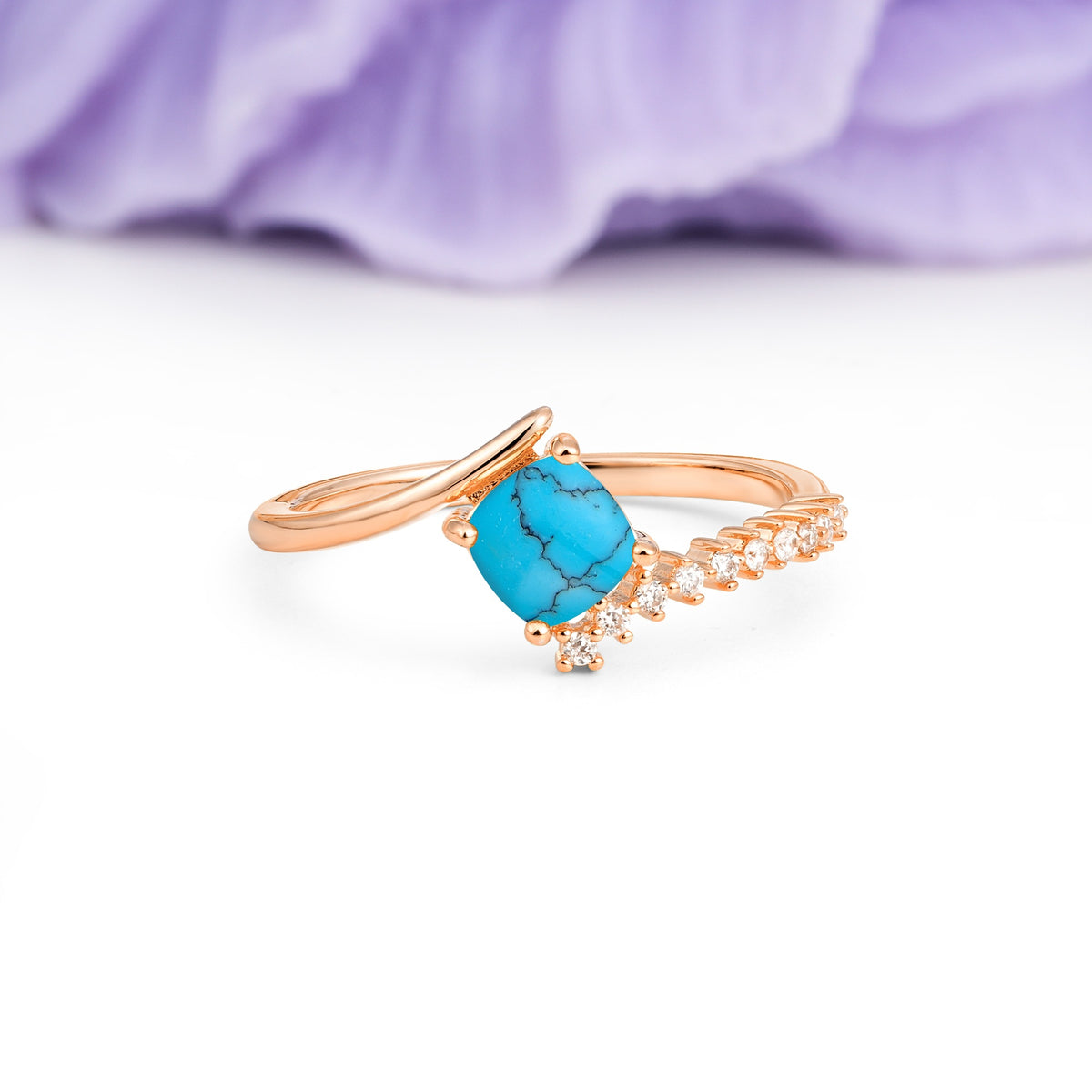 Classic Twisted 4-Prong Princess Cut Turquoise Engagement Ring - Additional view