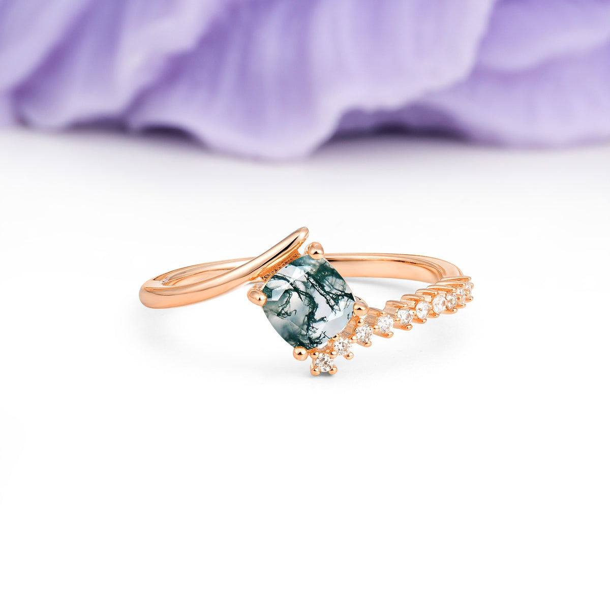 Classic Twisted 4-Prong Princess Cut Moss Agate Engagement Ring - Additional view