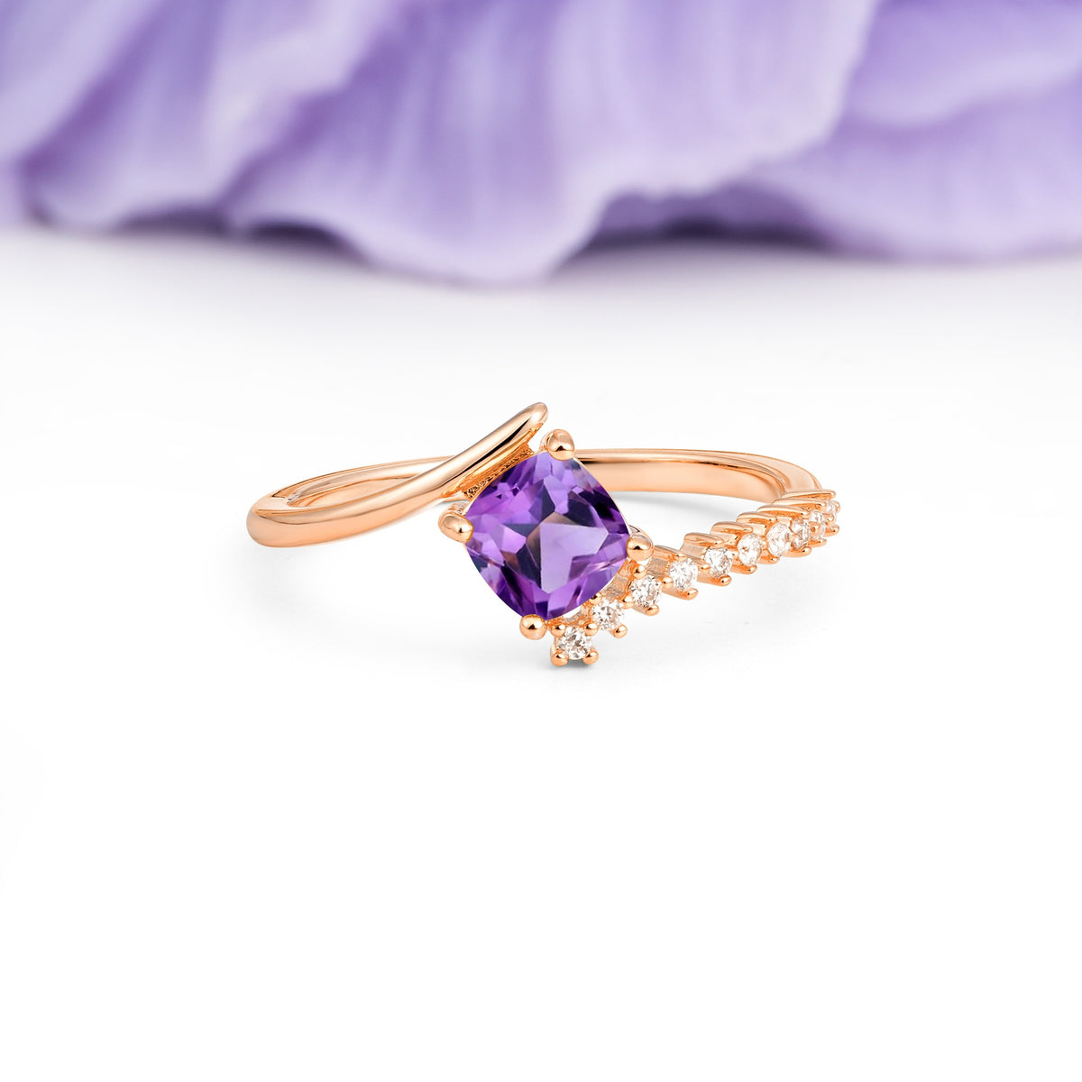 Classic Twisted 4-Prong Princess Cut Amethyst Engagement Ring - Additional view