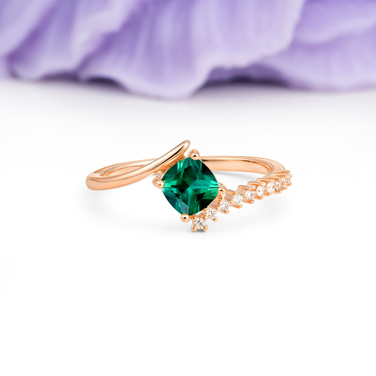 Classic Twisted 4-Prong Princess Cut Emerald Engagement Ring - Additional view