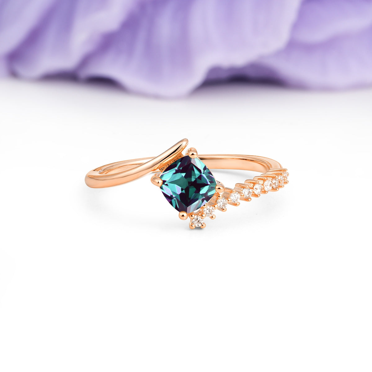 Classic Twisted 4-Prong Princess Cut Alexandrite Engagement Ring - Additional view