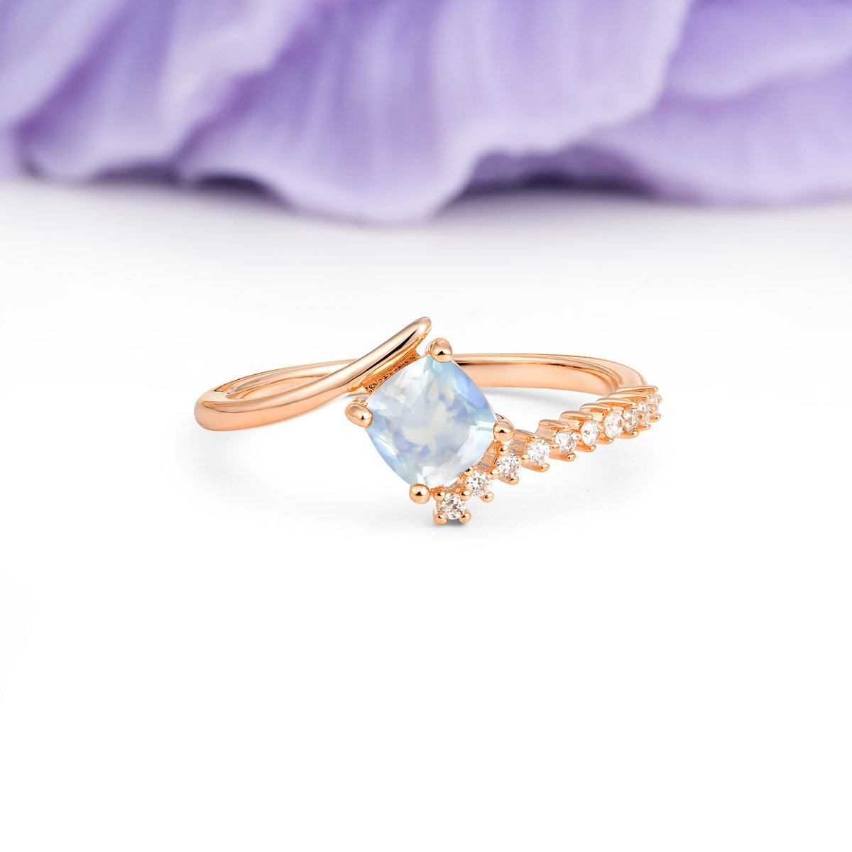 Classic Twisted 4-Prong Princess Cut Moonstone Engagement Ring - Additional view