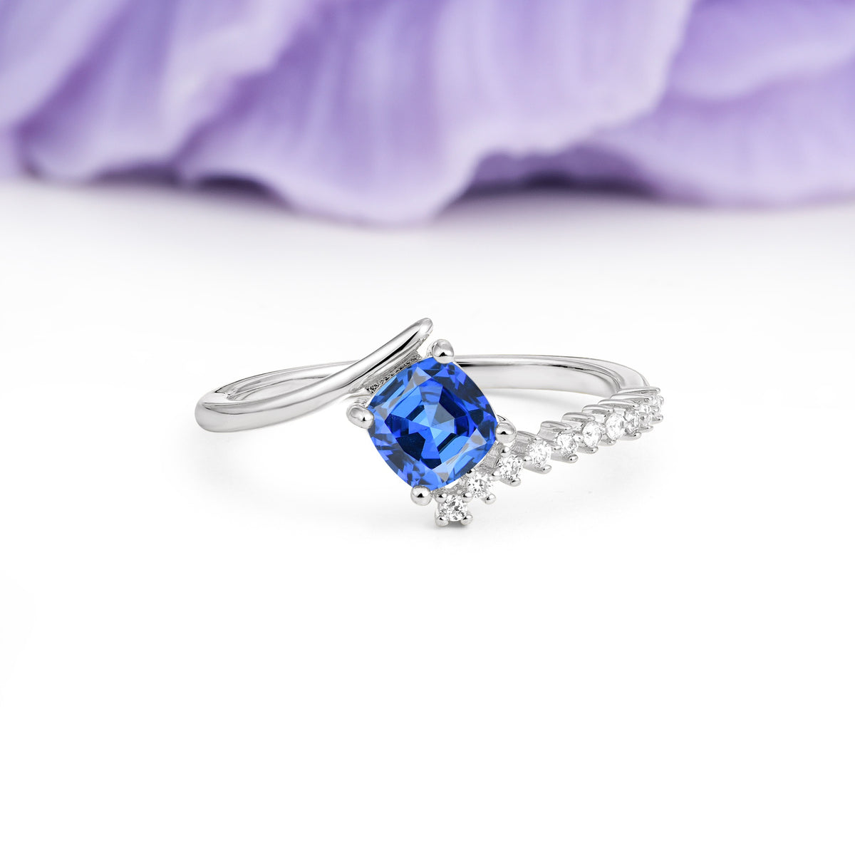 Classic Twisted 4-Prong Princess Cut Sapphire Engagement Ring - Additional view