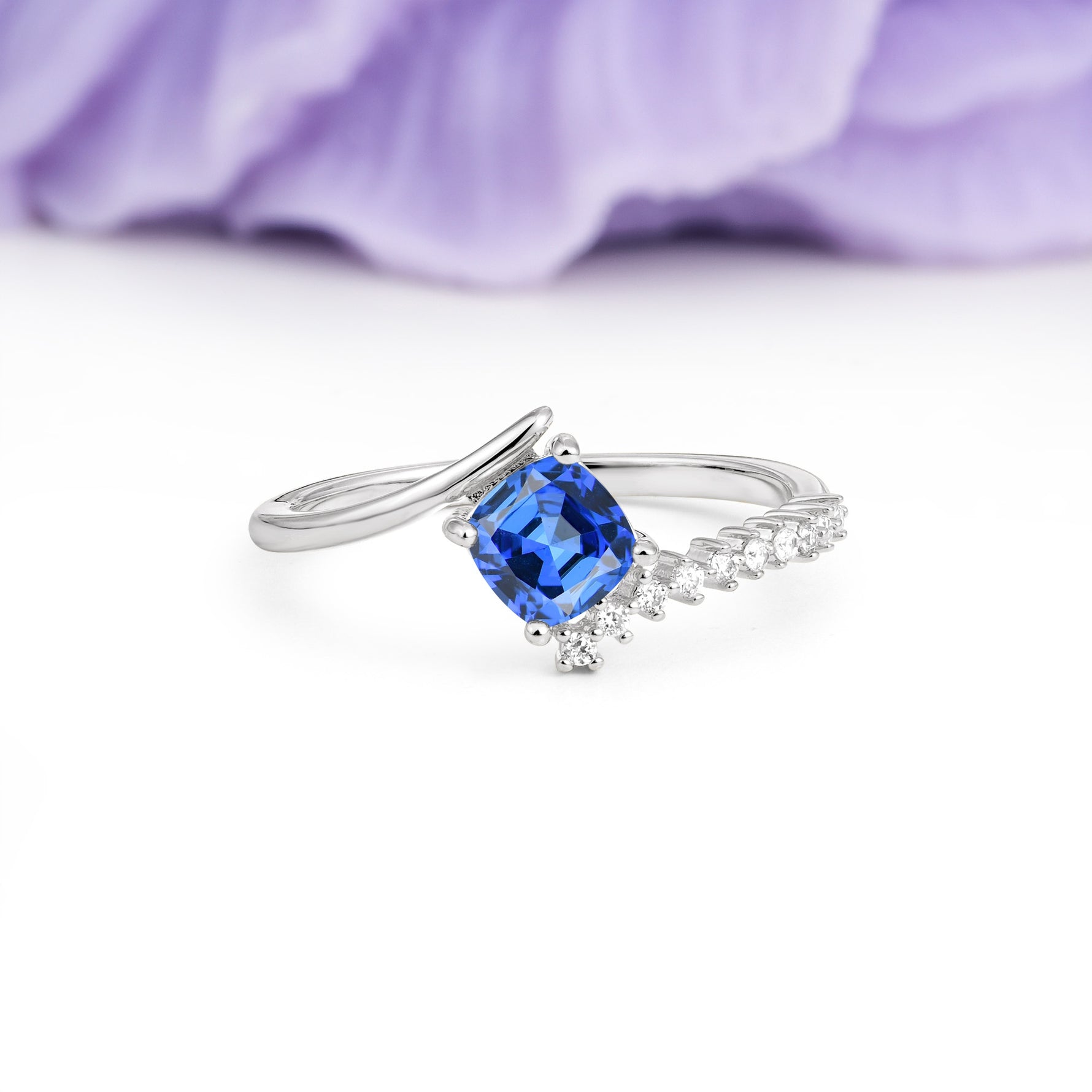 Classic Twisted 4-Prong Princess Cut Sapphire Engagement Ring - Additional view