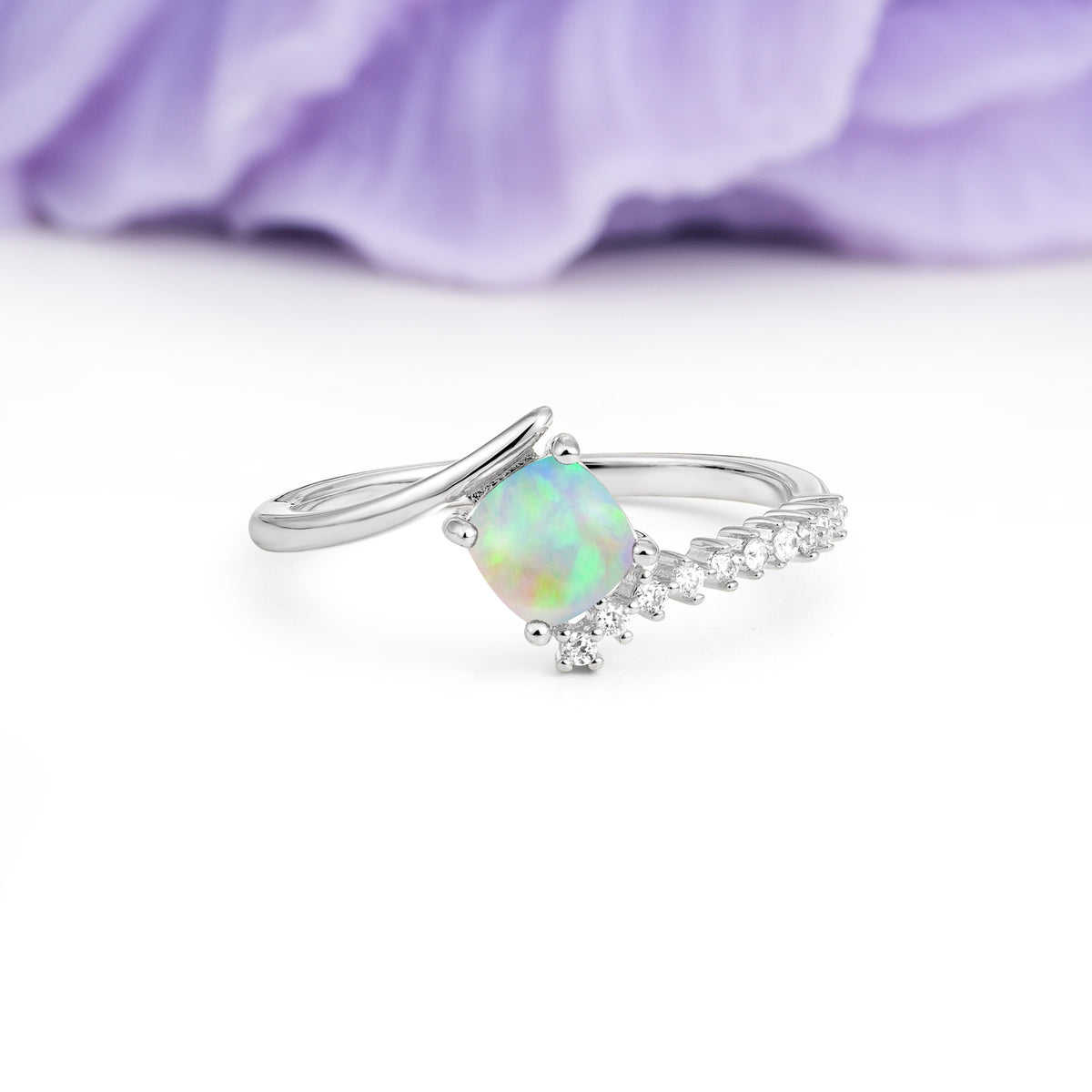 Classic Twisted 4-Prong Princess Cut Fire Opal Engagement Ring - Additional view