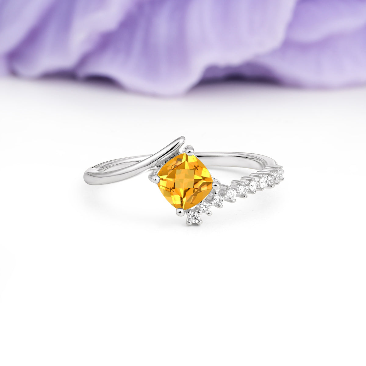 Classic Twisted 4-Prong Princess Cut Citrine Engagement Ring - Additional view