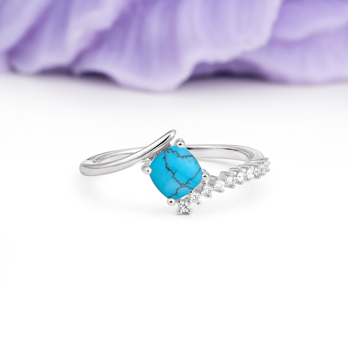Classic Twisted 4-Prong Princess Cut Turquoise Engagement Ring - Additional view