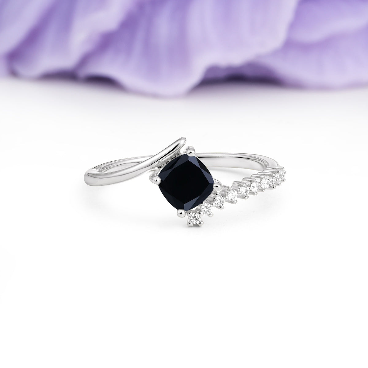 Classic Twisted 4-Prong Princess Cut Black Onyx Engagement Ring - Additional view