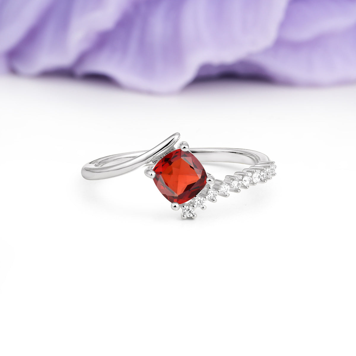 Classic Twisted 4-Prong Princess Cut Garnet Engagement Ring - Additional view
