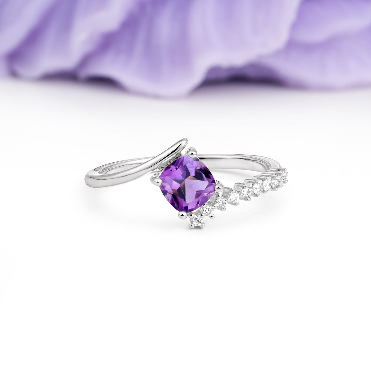 Classic Twisted 4-Prong Princess Cut Amethyst Engagement Ring - Additional view