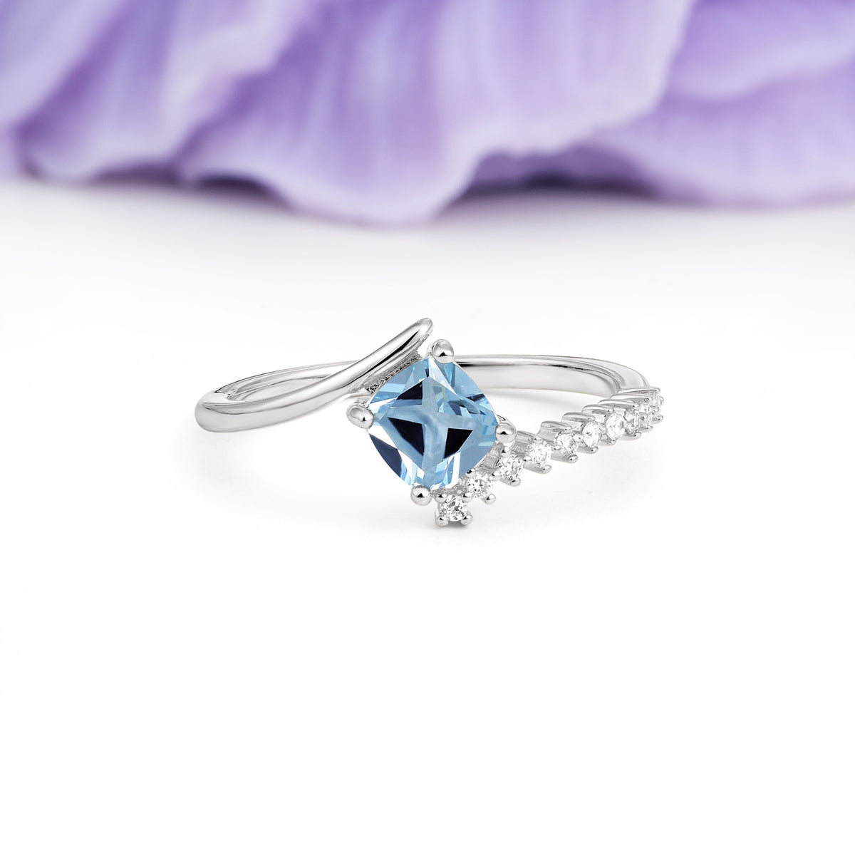 Classic Twisted 4-Prong Princess Cut Aquamarine Engagement Ring - Additional view