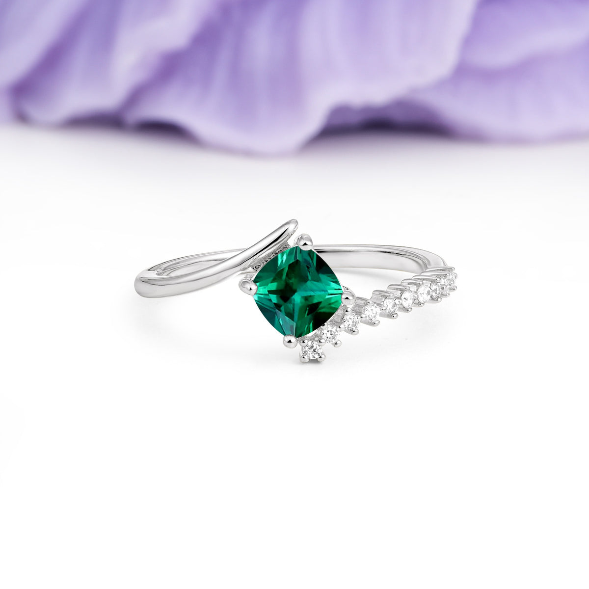 Classic Twisted 4-Prong Princess Cut Emerald Engagement Ring - Additional view