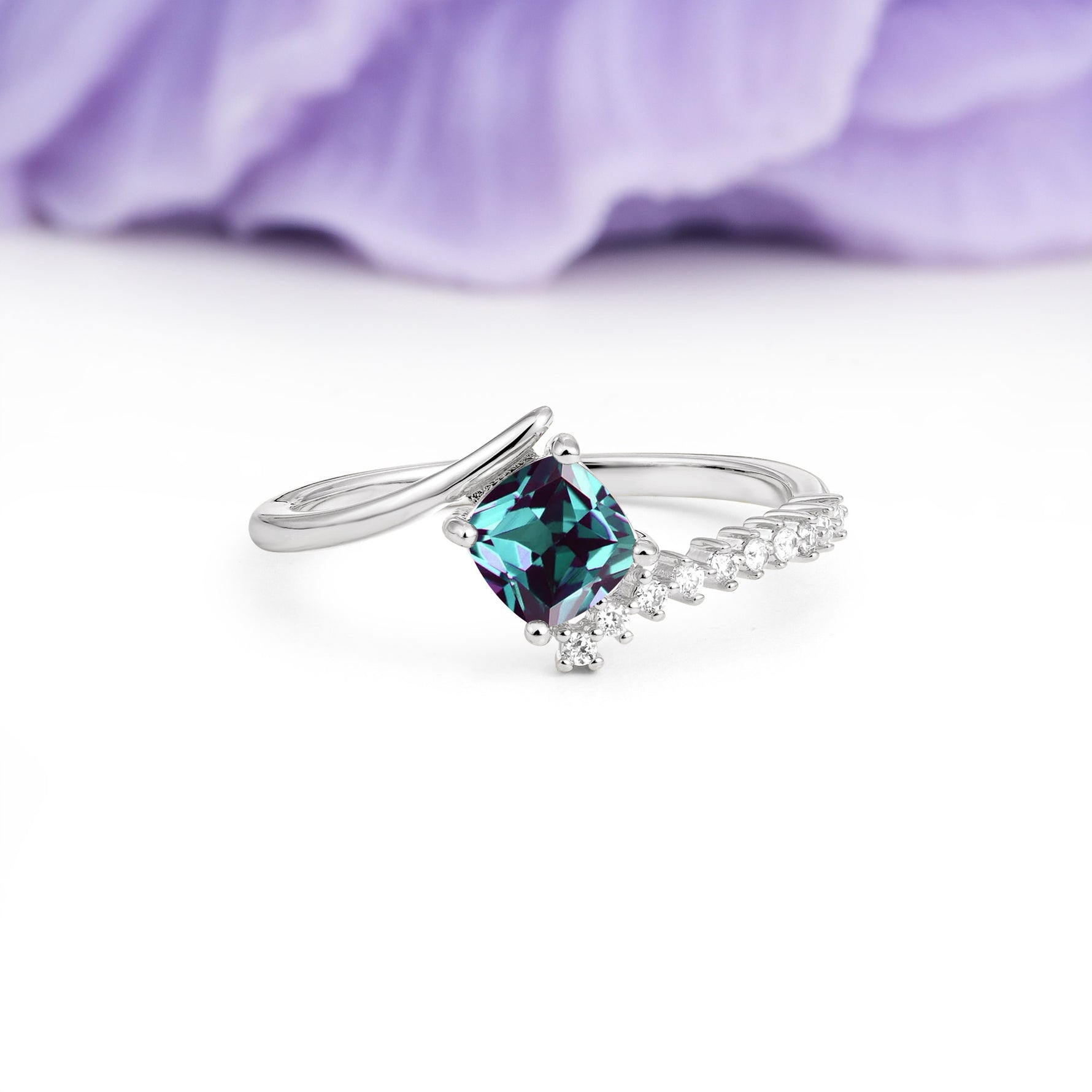 Classic Twisted 4-Prong Princess Cut Alexandrite Engagement Ring - Additional view