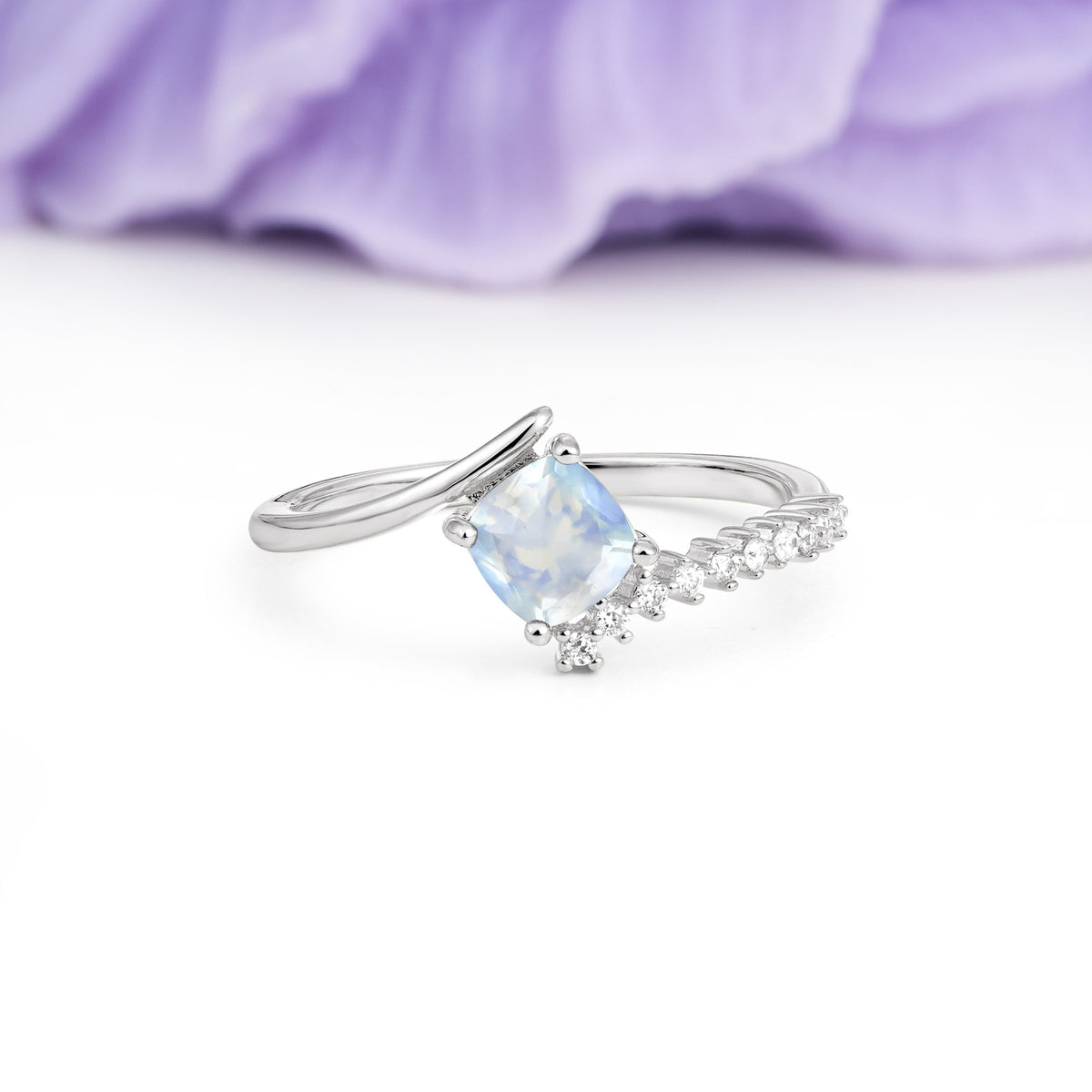Classic Twisted 4-Prong Princess Cut Moonstone Engagement Ring - Additional view