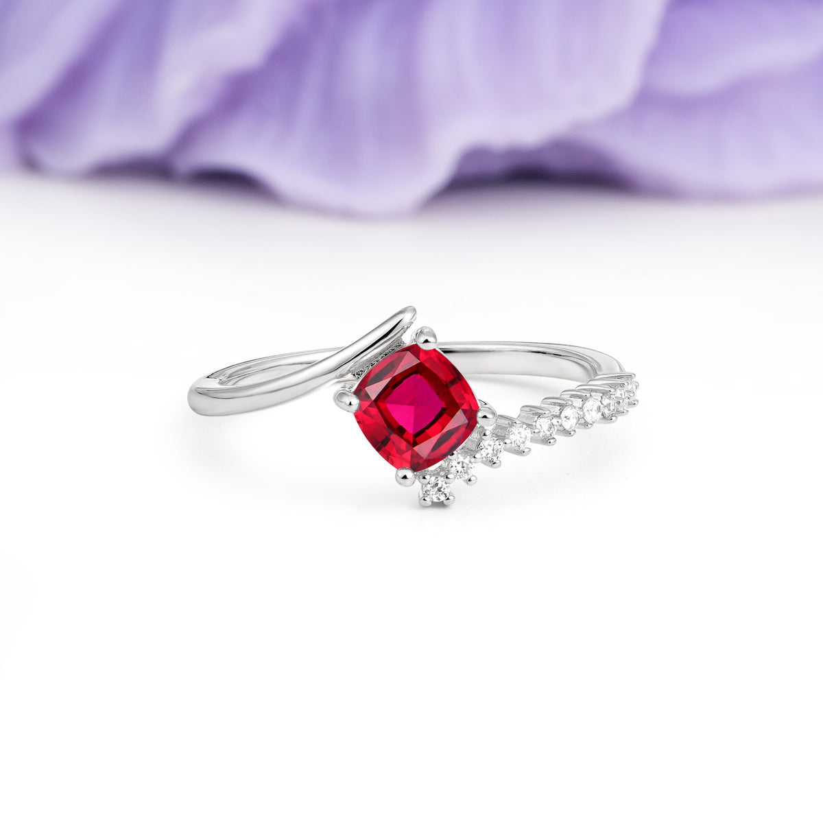 Classic Twisted 4-Prong Princess Cut Ruby Engagement Ring - Additional view