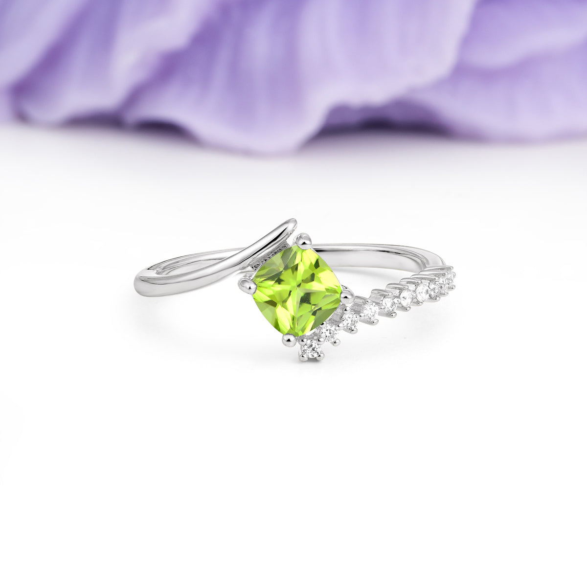 Classic Twisted 4-Prong Princess Cut Peridot Engagement Ring - Additional view