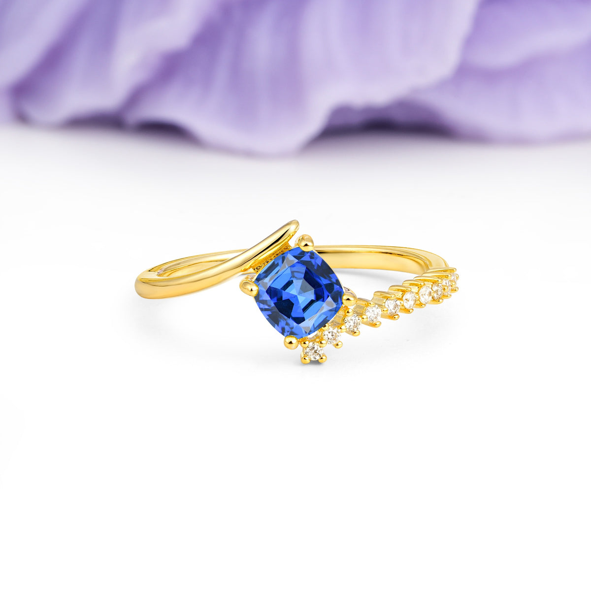 Classic Twisted 4-Prong Princess Cut Sapphire Engagement Ring - Additional view