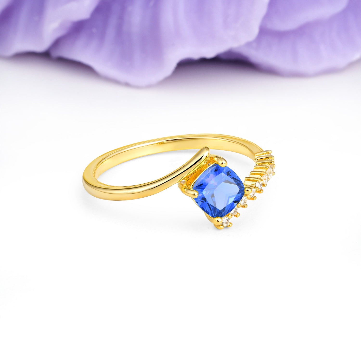 Classic Twisted 4-Prong Princess Cut Sapphire Engagement Ring - Additional view