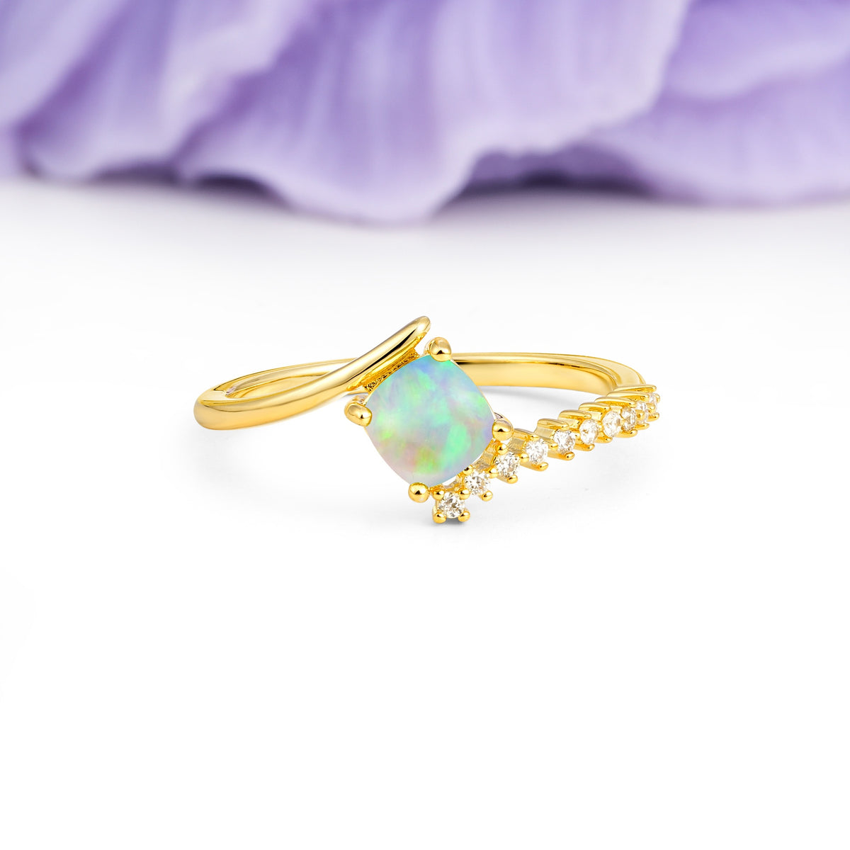 Classic Twisted 4-Prong Princess Cut Fire Opal Engagement Ring - Additional view