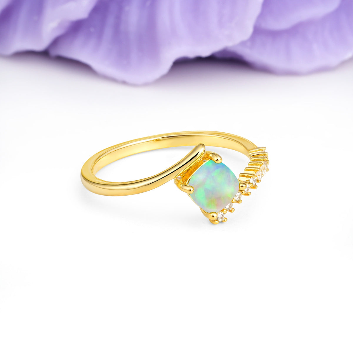 Classic Twisted 4-Prong Princess Cut Fire Opal Engagement Ring - Additional view