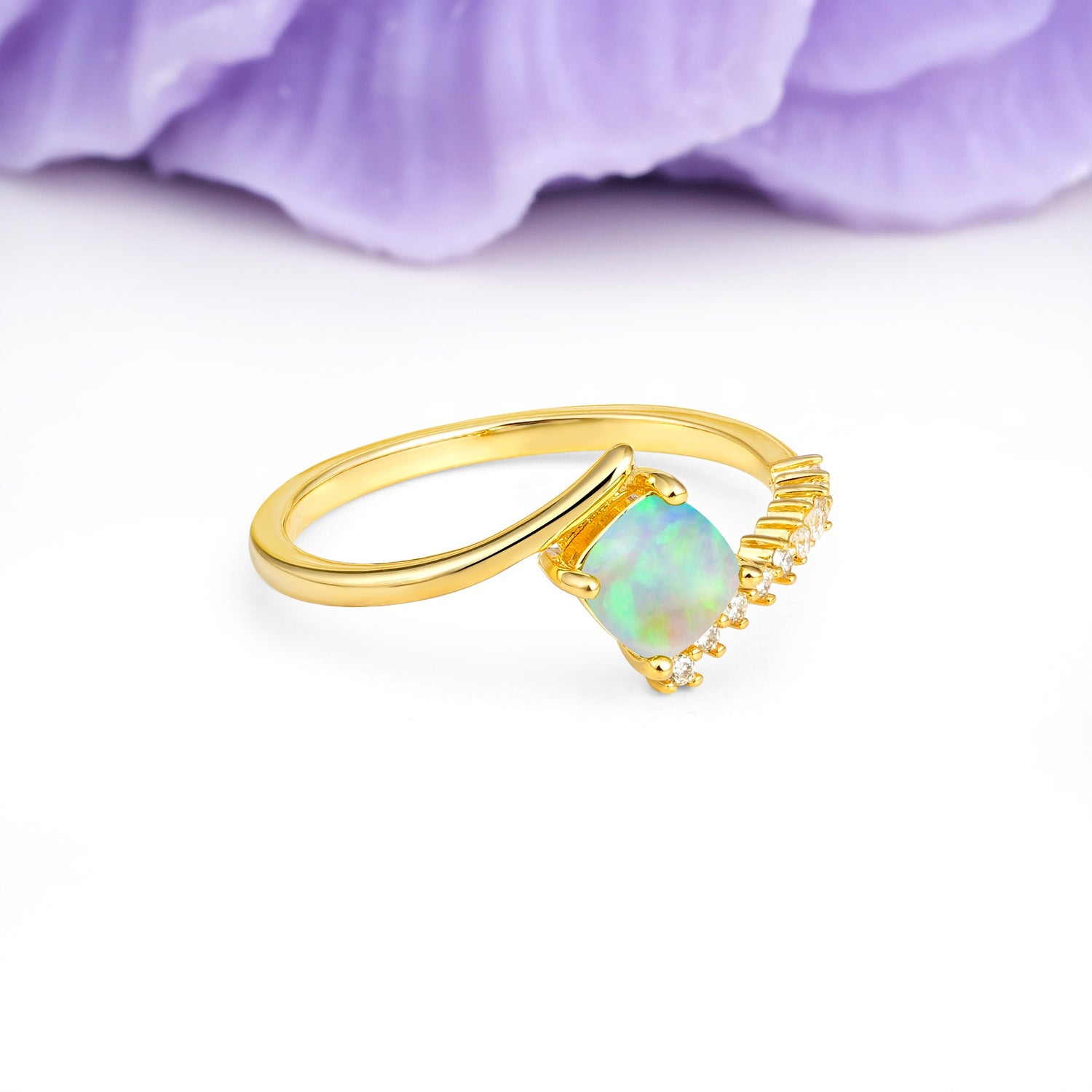 Classic Twisted 4-Prong Princess Cut Fire Opal Engagement Ring - Additional view