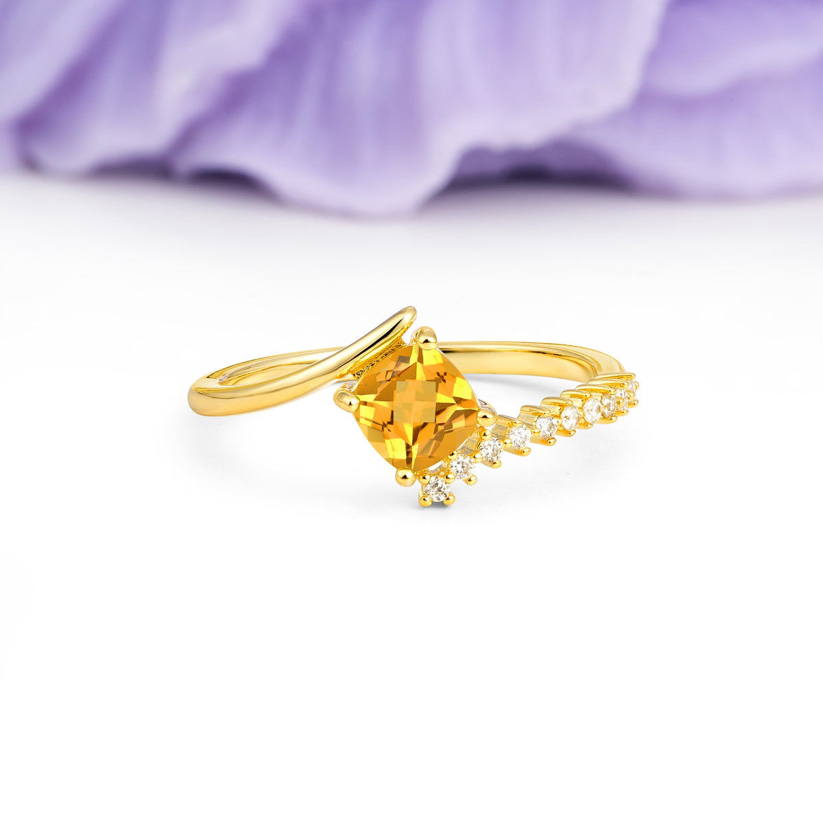 Classic Twisted 4-Prong Princess Cut Citrine Engagement Ring - Additional view