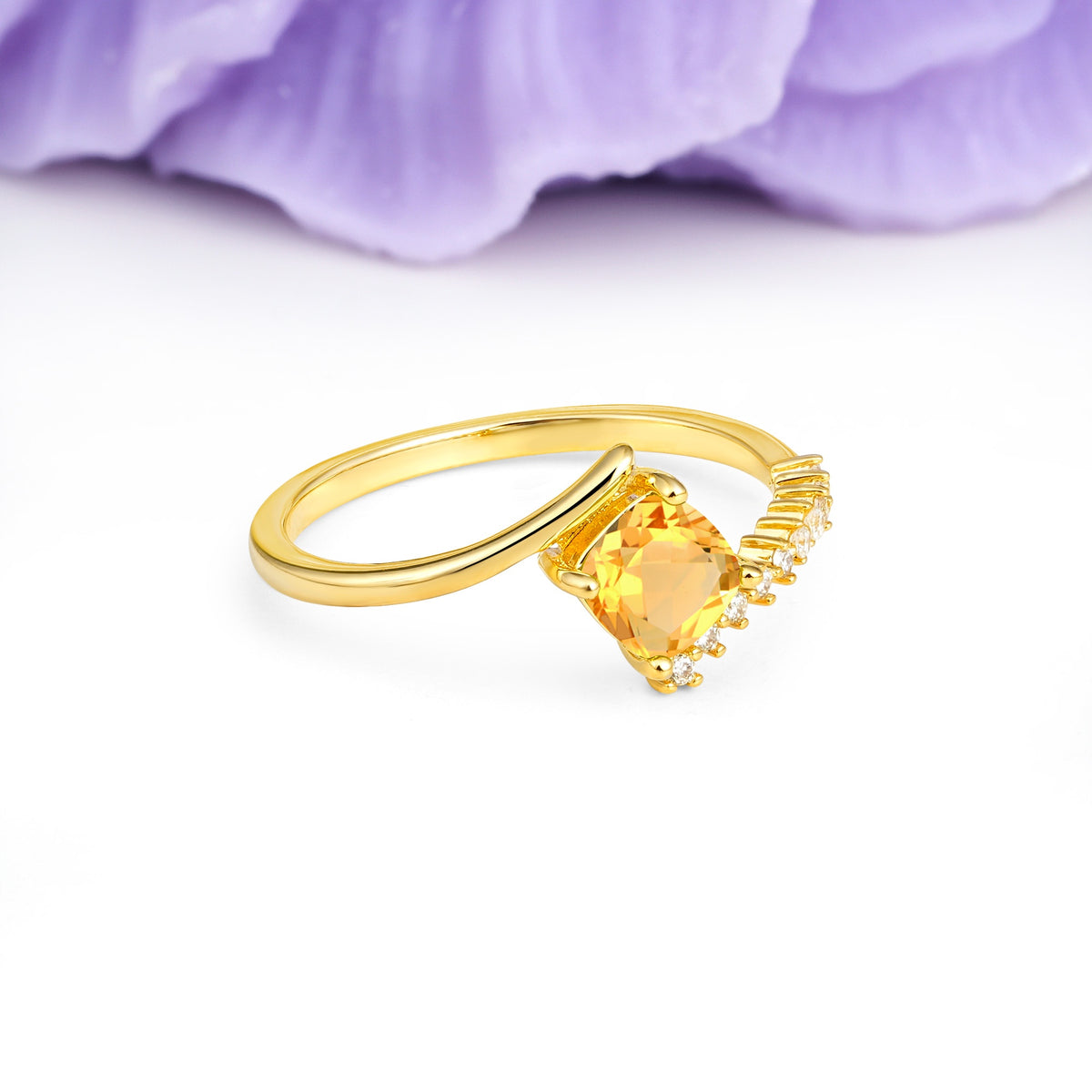 Classic Twisted 4-Prong Princess Cut Citrine Engagement Ring - Additional view