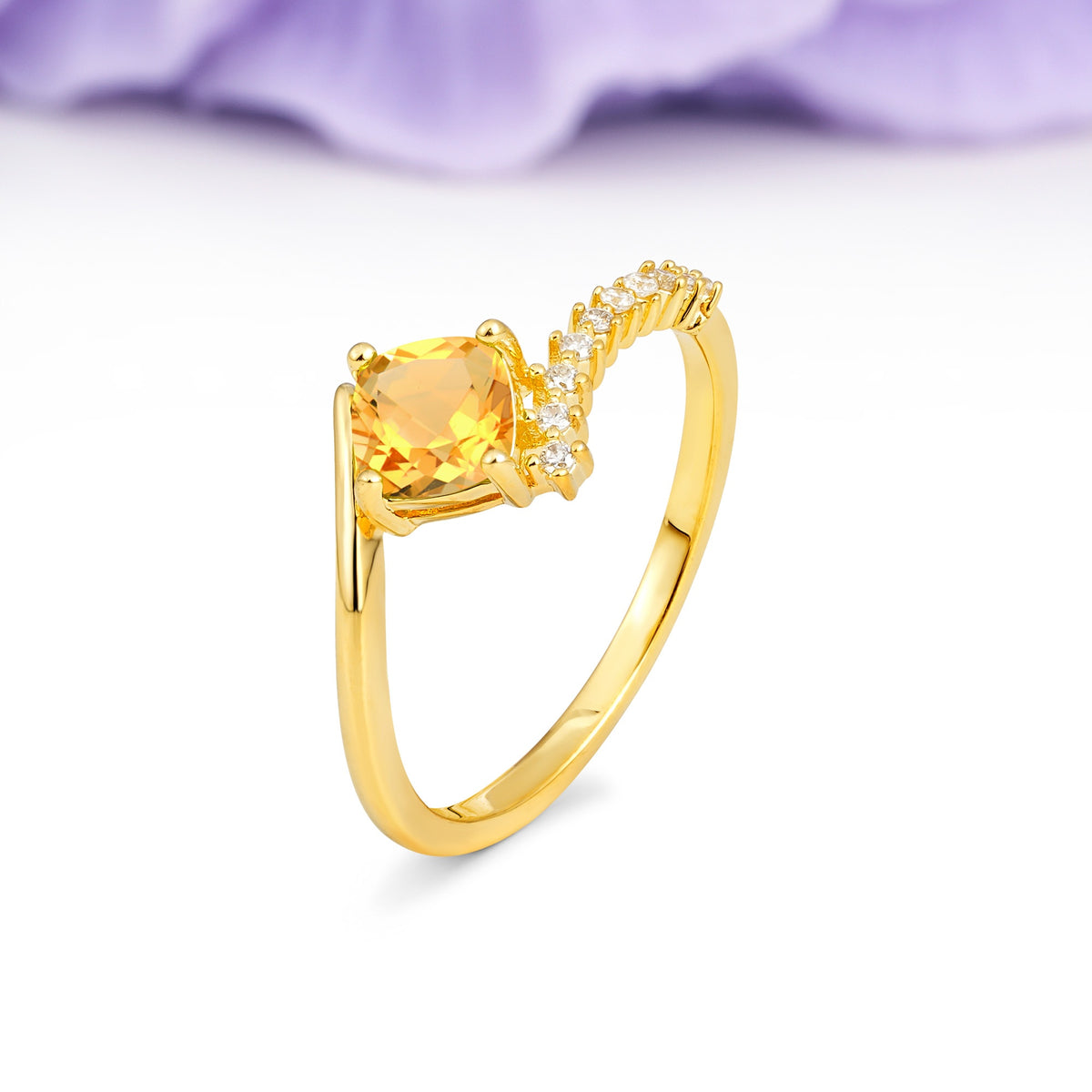 Classic Twisted 4-Prong Princess Cut Citrine Engagement Ring - Additional view